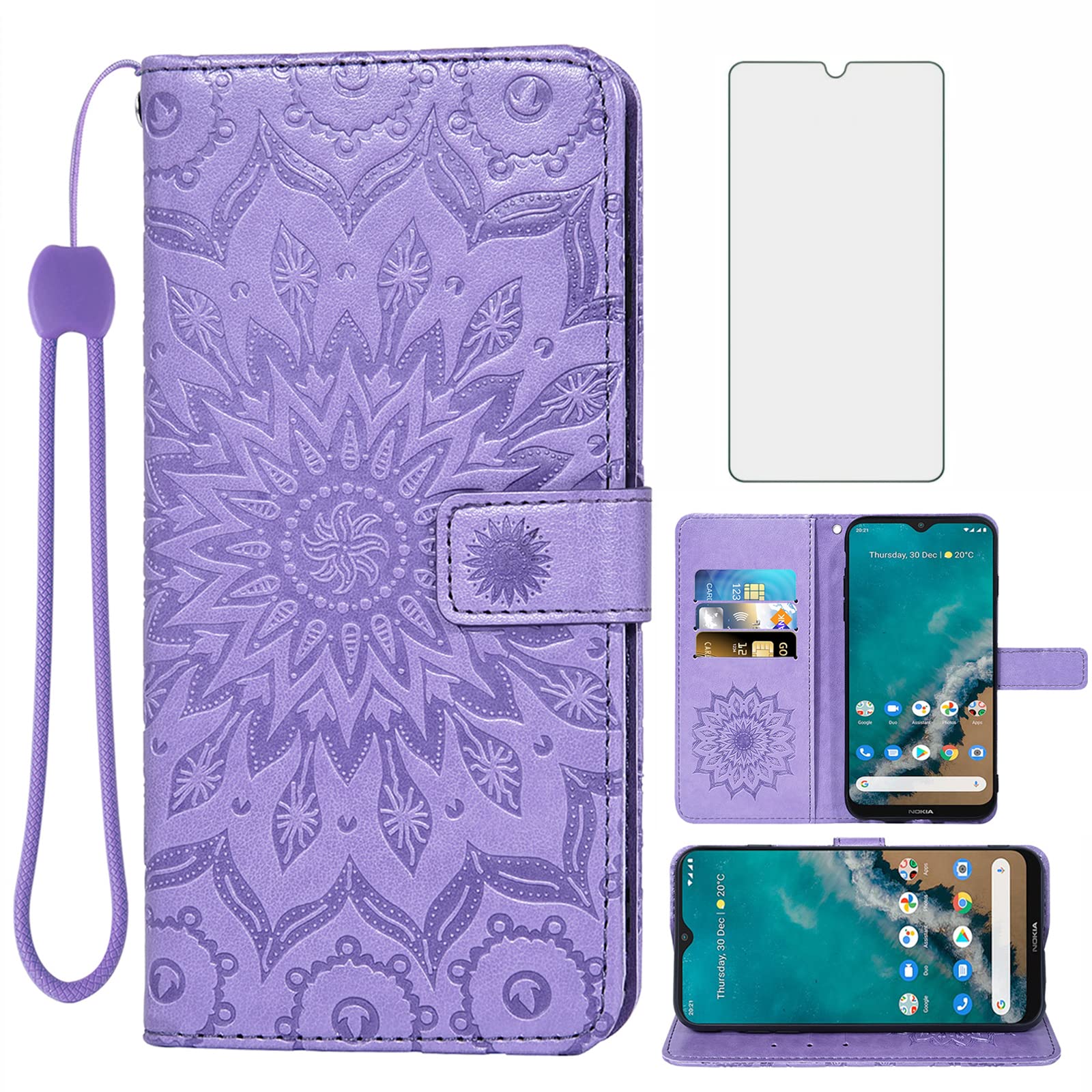 Asuwish Custodia per telefono per Nokia G50 5G Custodie a portafoglio con protezione dello schermo in vetro temperato e girasole in pelle sottile flip cover porta carte di credito accessori per