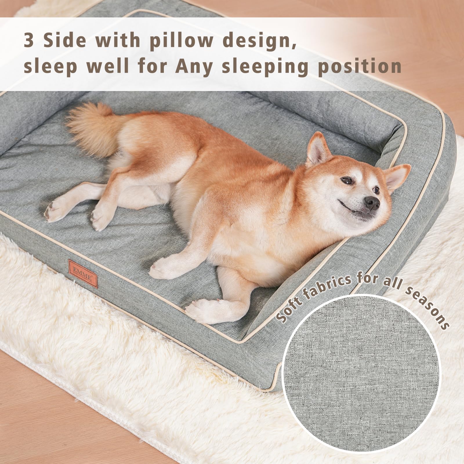 EMME Sofá cama para mascotas, cama ortopédica lavable para mascotas con funda extraíble, sofá mediano impermeable para mascotas, cojín para mascotas, alta elasticidad, seco, transpirable, dimensiones
