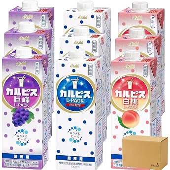 Pikotta Set Purchase Asahi Beverage, Calpis Kyoho and White Peach, L Pack, Set of 3 Each, Total of 9 33.8 fl oz 1,000 ml, Paper Pack Beverage, For Diluting, Assorted