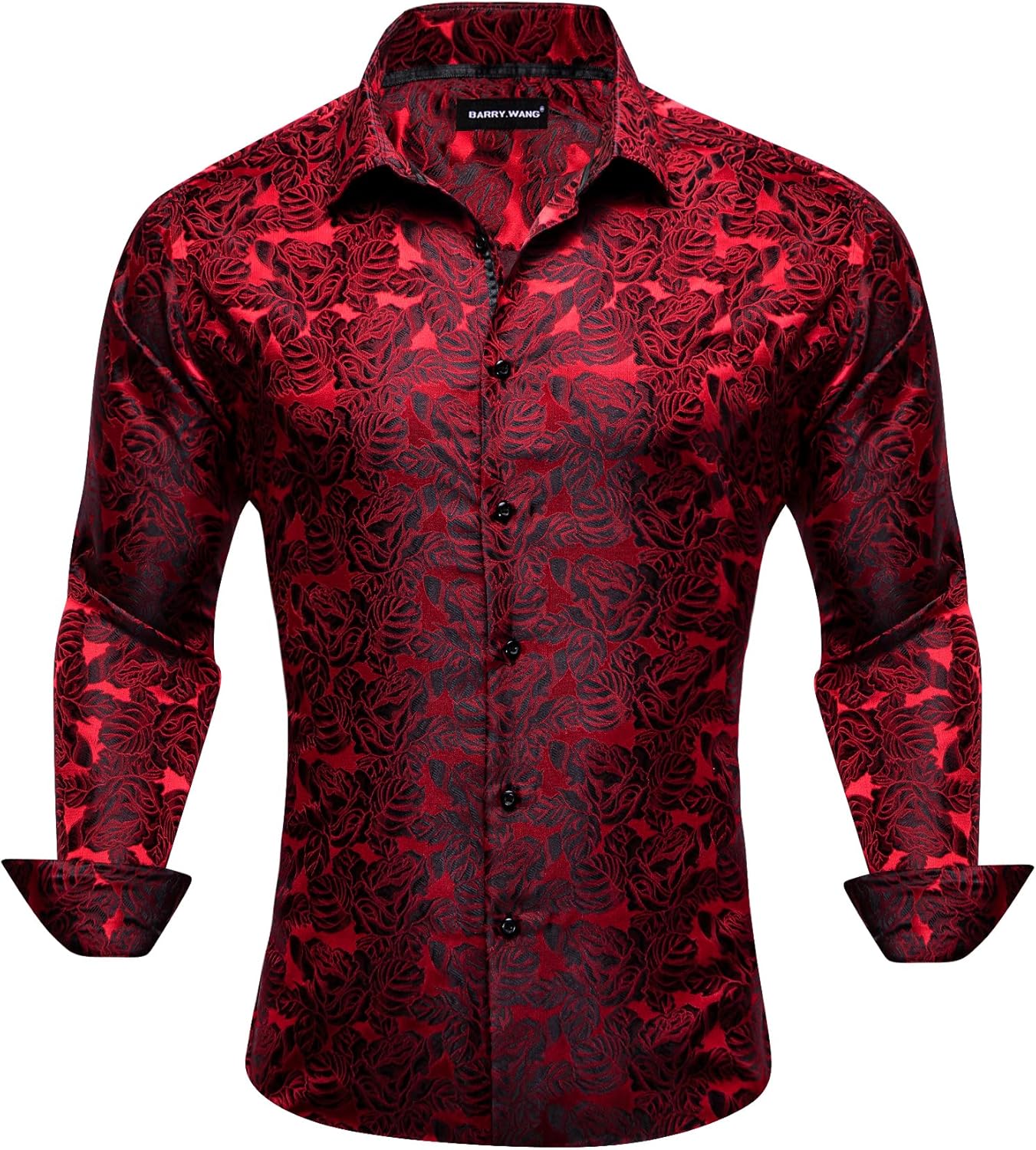 Barry.Wang Mens Casual Long Sleeve Shirts Silk Button Up Novelty Paisley Formal Dress Shirt Western Mexico Cowboy - Image 4