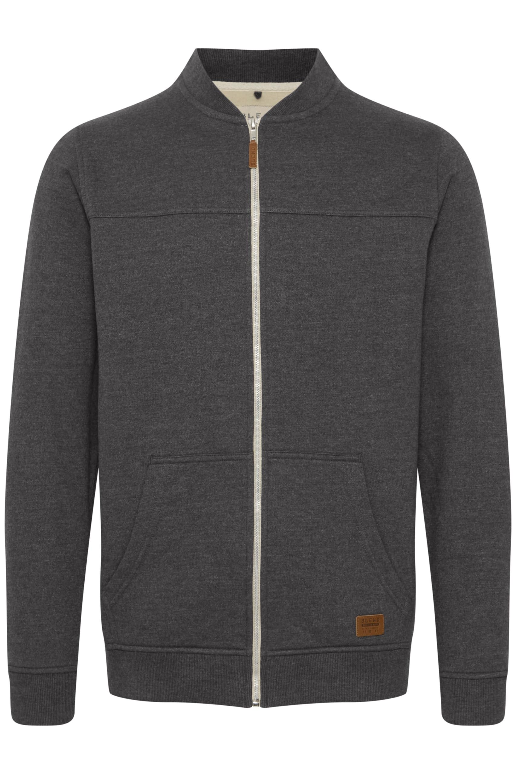 Blend BHArco Herren Sweatjacke Collegejacke Cardigan mit kurzem Stehkragen Reißverschluss Kängurutasche Baumwollmischung Regular fit