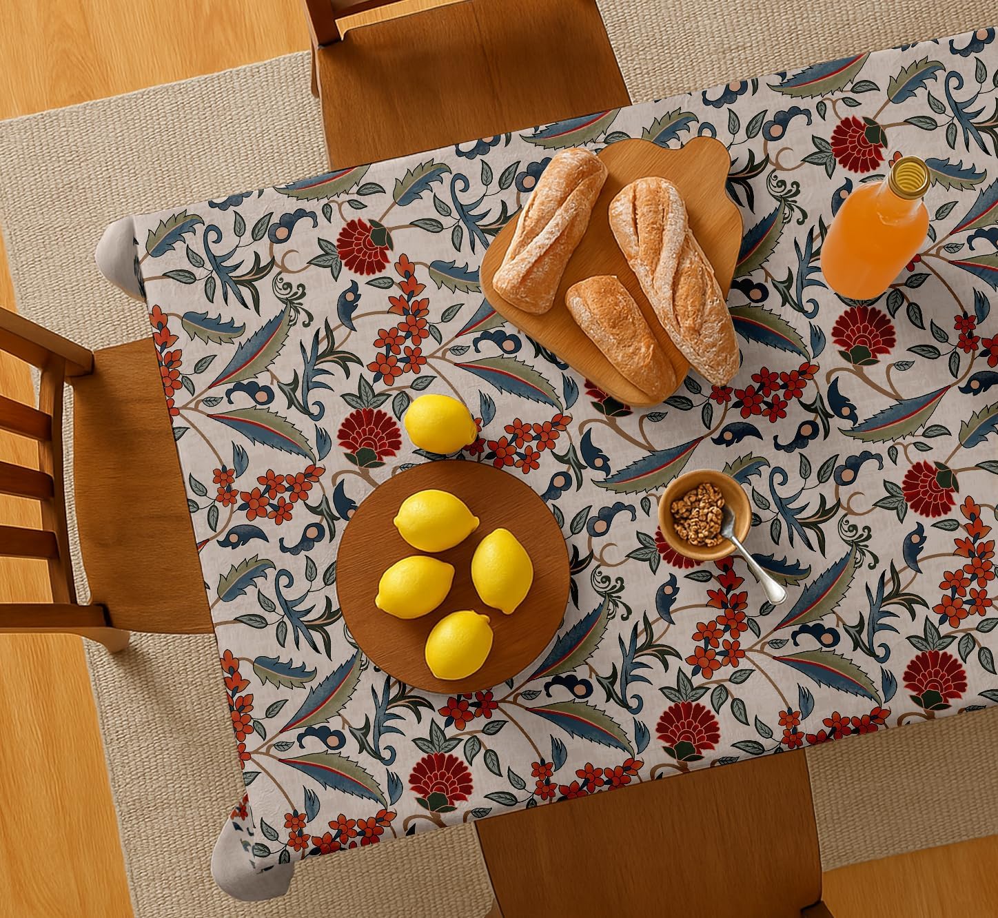 Leaves Design Tablecloth- White 60x60 Inch Cotton Twill Dining Table Cover, Perfect for 4 Seater Tables, Durable, Protective & Washable, Ideal for Everyday Use, Festive Occasions & Gathering