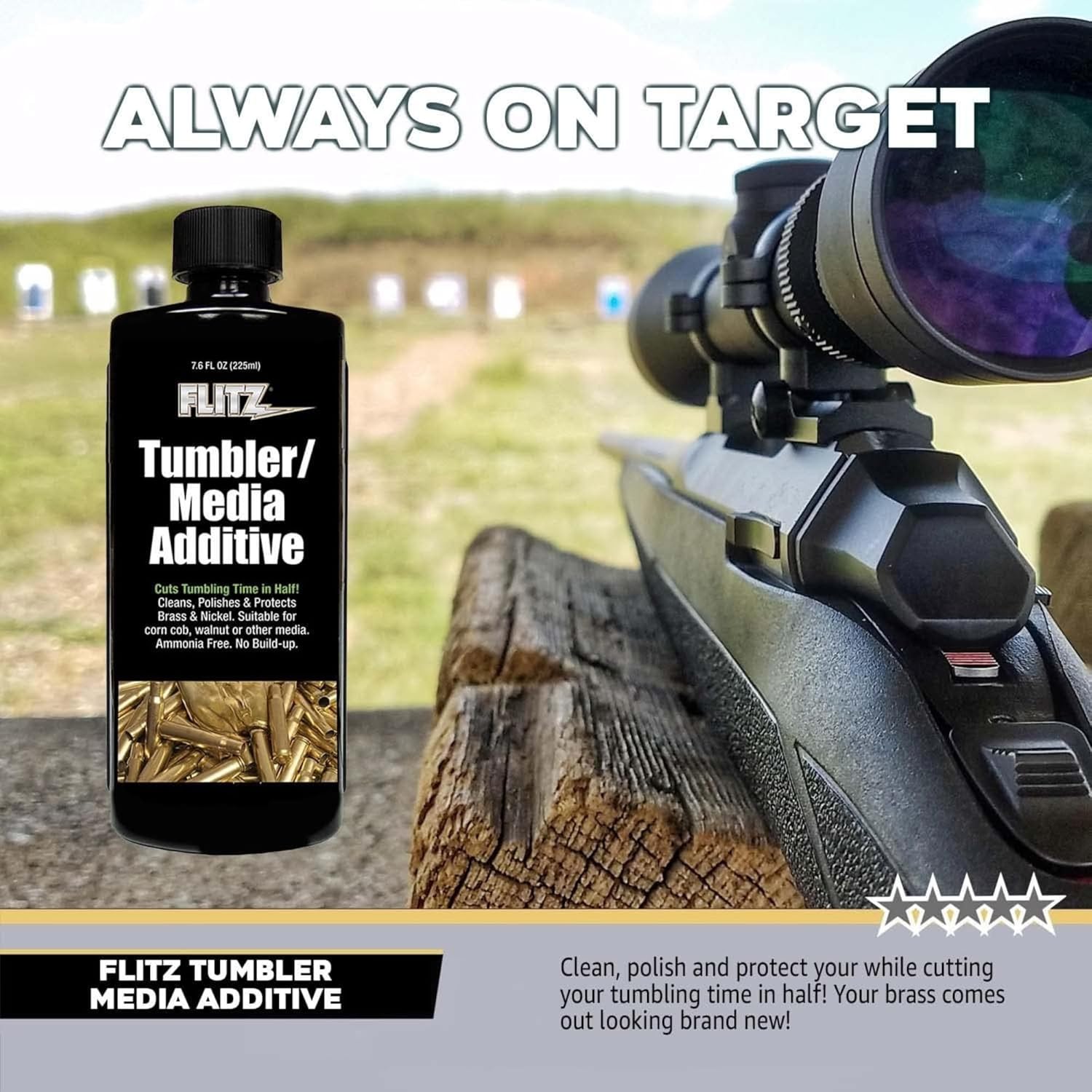 Flitz Tumbler Media Additive - 16oz Bottle of USA-Made Brass Cleaner Reloading Liquid for Ammo, Copper, & All Metals - Ammonia-Free Tumbling Polish to Remove Oxidation, Powder Residue (6 Pack)