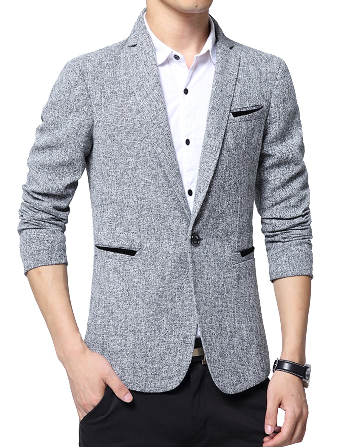 Men's Slim Fit Suits Casual One Button Solid Blazer Jacket