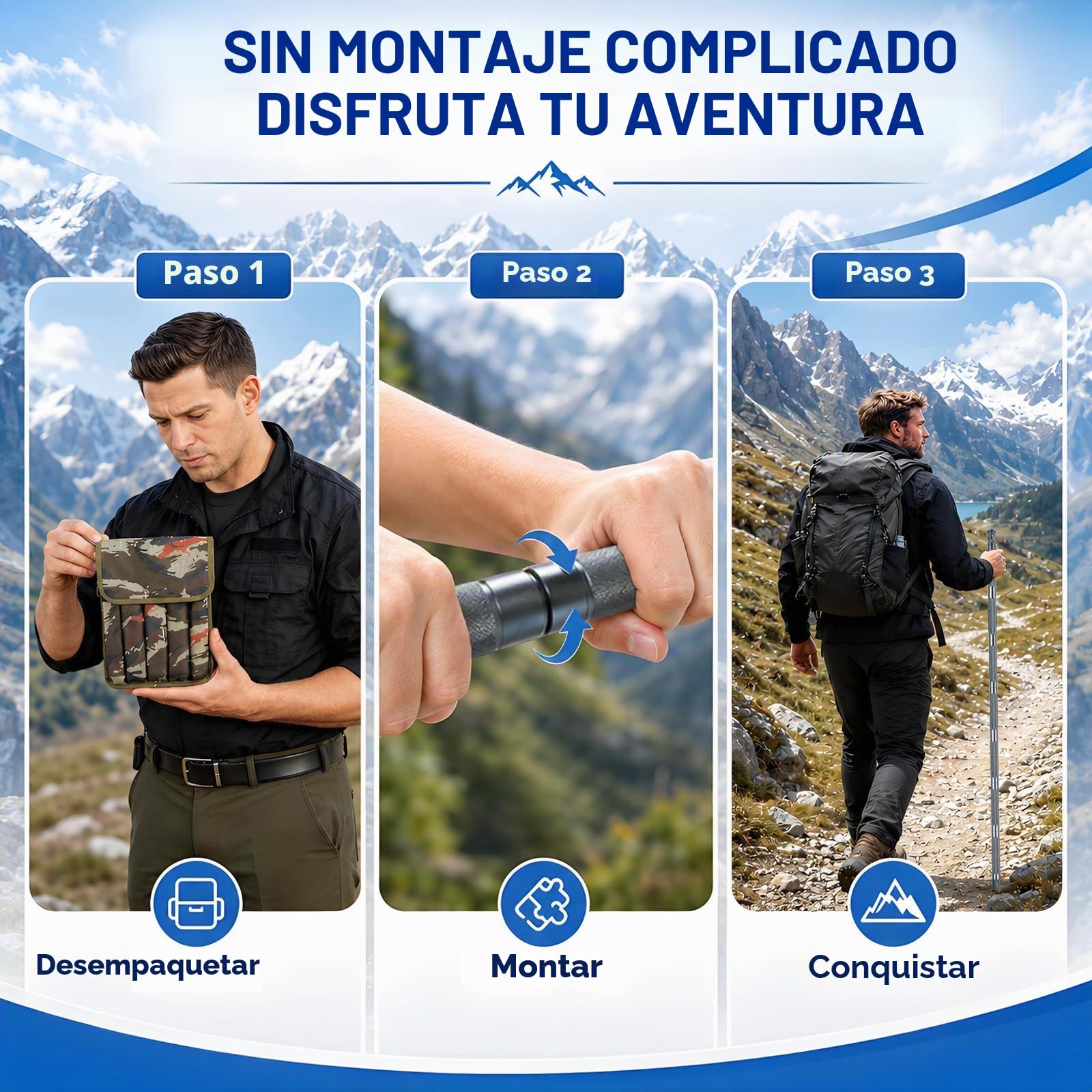 aiGear Bastón táctico para caminar, senderismo, equipo multiherramienta, bastón de senderismo, personal táctico al aire libre para supervivencia, camping, senderismo