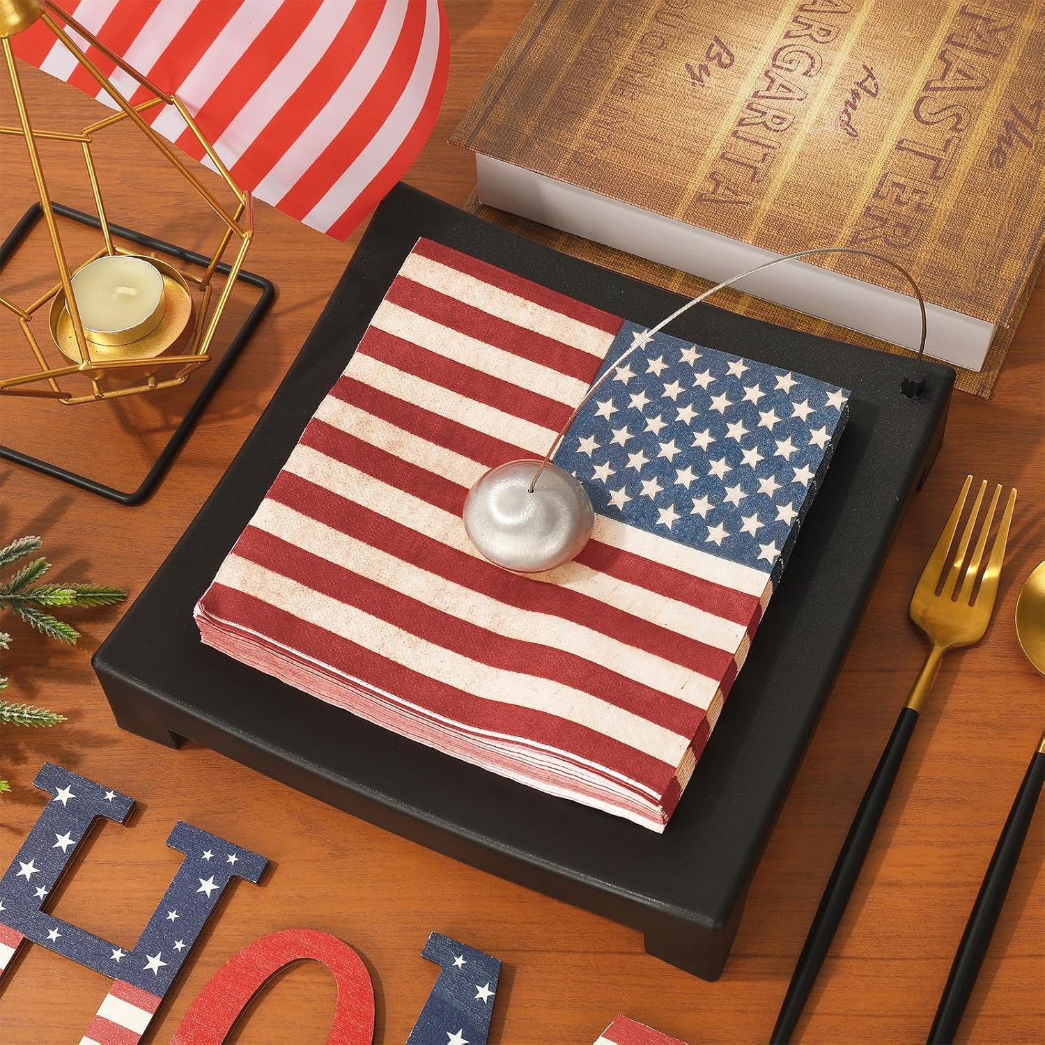 AnyDesign 80 Pcs Patriotic Luncheon Napkins Disposable Vintage American Flag Paper Napkin Decorative Retro 4th of July Dessert Dinner Hand Napkin for Independence Day 250th Anniversary Supplies