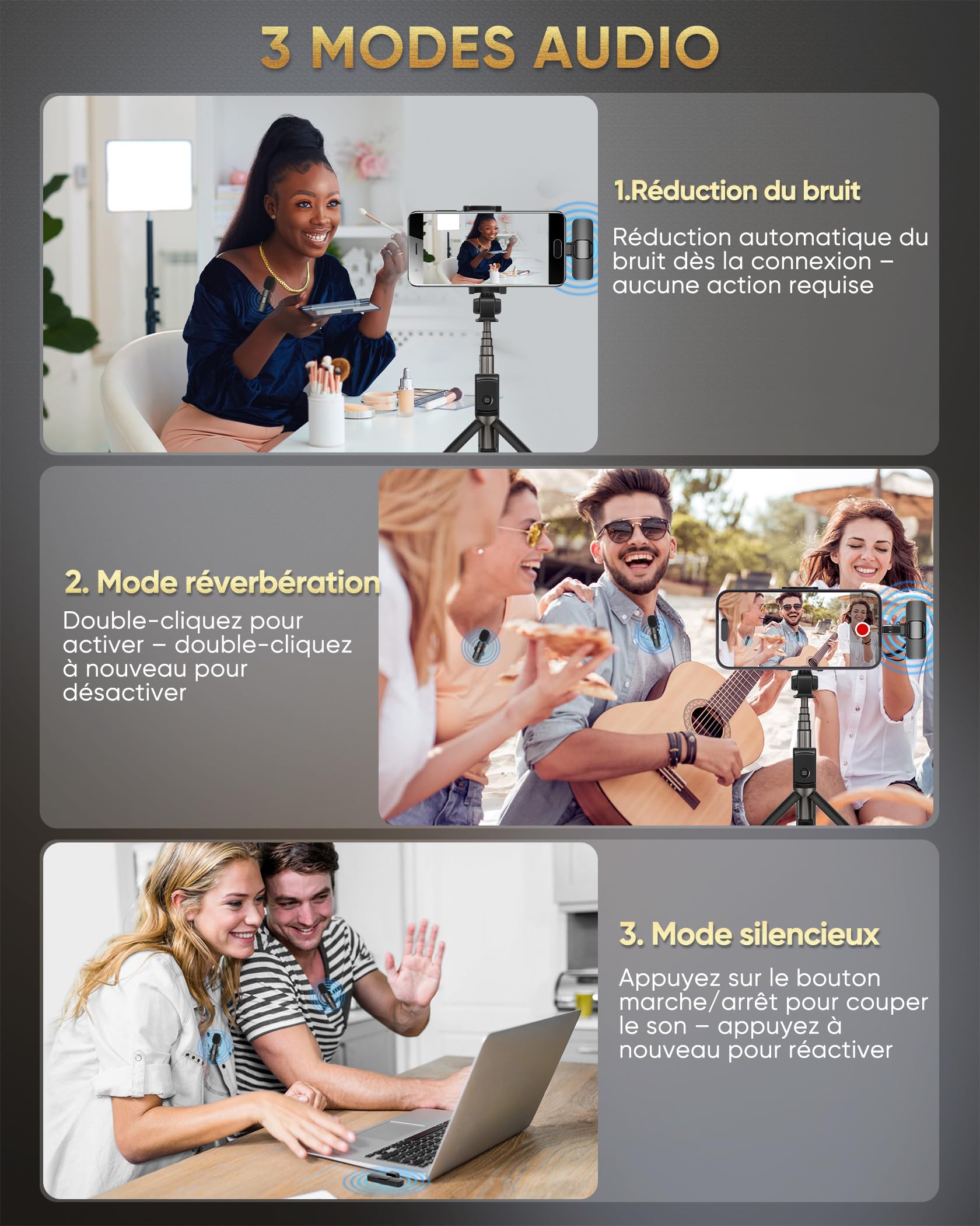 Micro Cravate sans Fil pour iPhone/iPad/Téléphone Android/Ordinateur Portable, IUMAKEVP Plug-Play Microphone à Clipser Revers avec Réduction du Bruit pour Enregistrement Vidéo/Vapeur en Direct(2 Mics)
