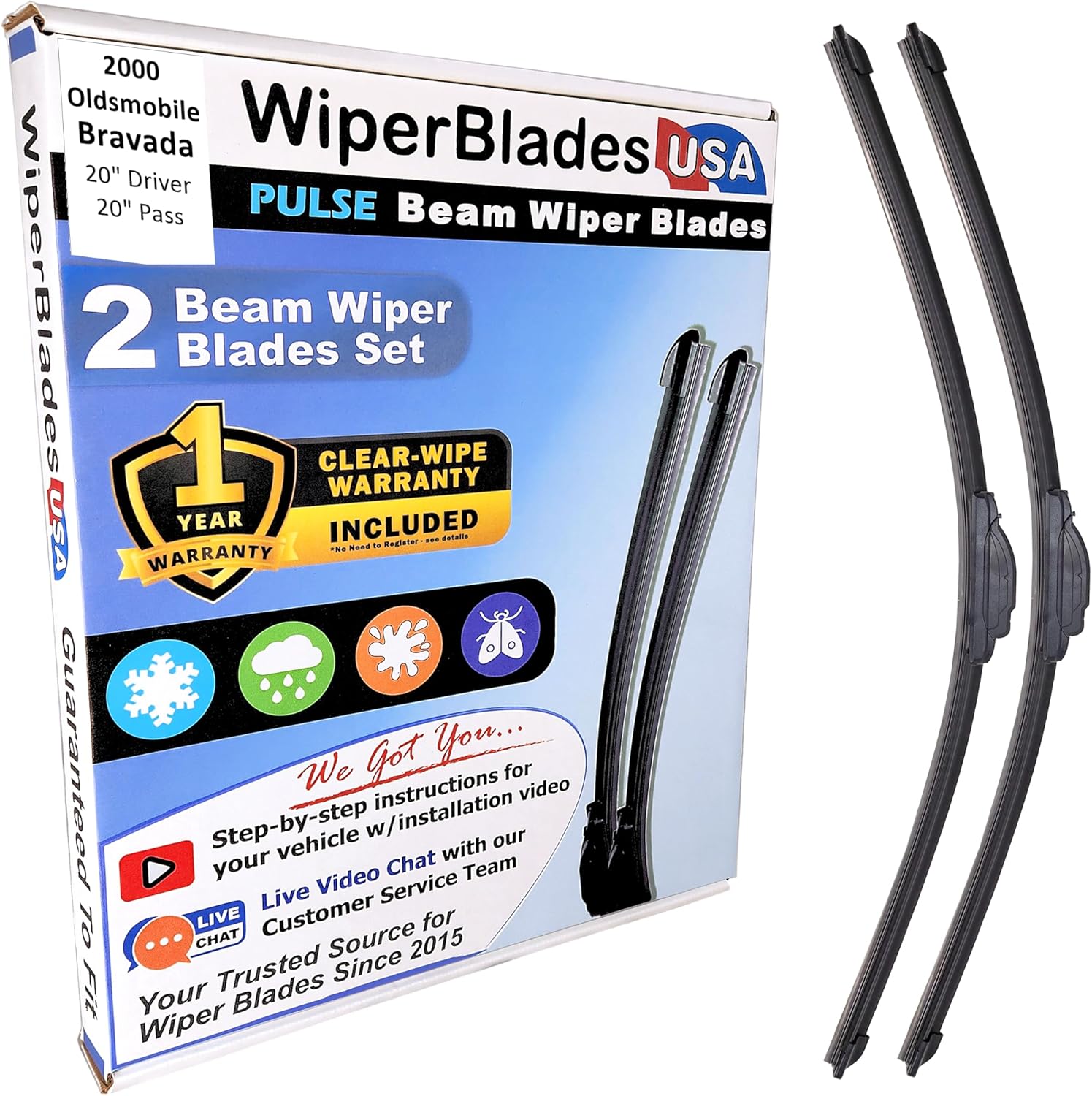 WiperBladesUSA Wiper Blades Set w/ 1yr warranty compatible with Oldsmobile Bravada 2003 Wipers (Set of 3) w/Rear Wiper Pulse Wipers