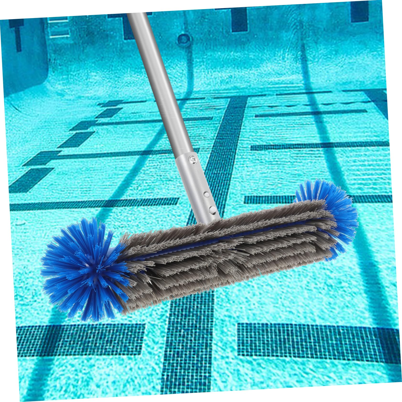 iplusmile Brosse de Piscine Robuste en Nylon et Aluminium avec Manche Ergonomique pour Nettoyage des Murs de Piscine et Camping