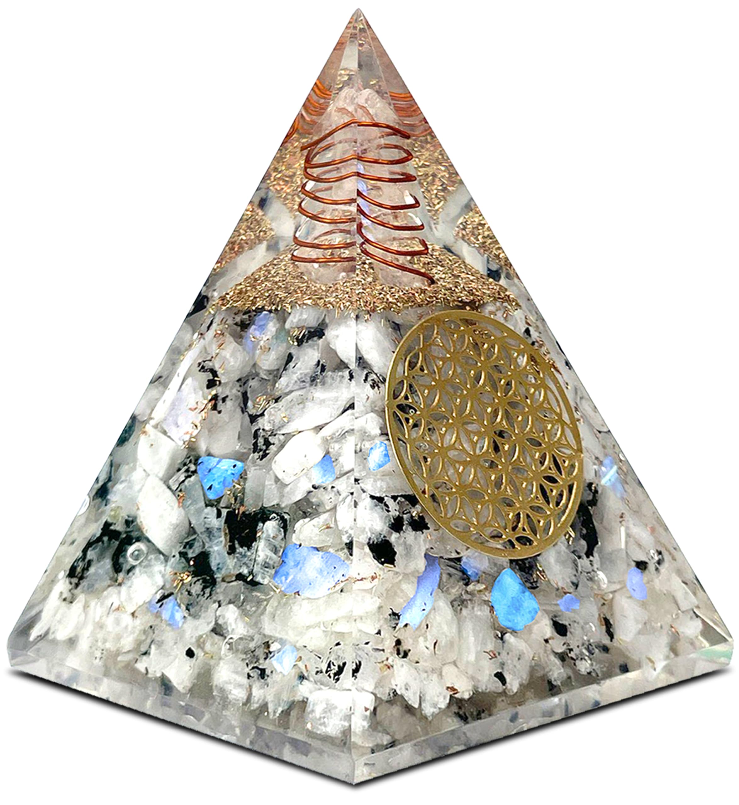 Rainbow Moonstone Orgone Pyramid – Handcrafted Healing Crystal for Positivity, Strength, Meditation, Yoga, Reiki & Chakra Balancing