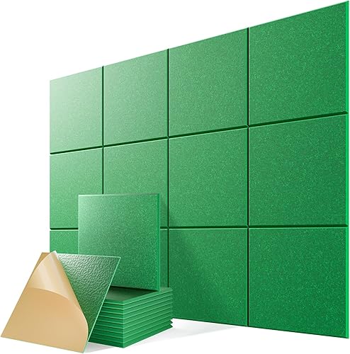 Miniatura 20 de Paquete de 12 paneles acústicos autoadhesivos, paneles de espuma de alta densidad a prueba de sonido de 12 x 12 x 0.4 pulgadas para paredes, paneles