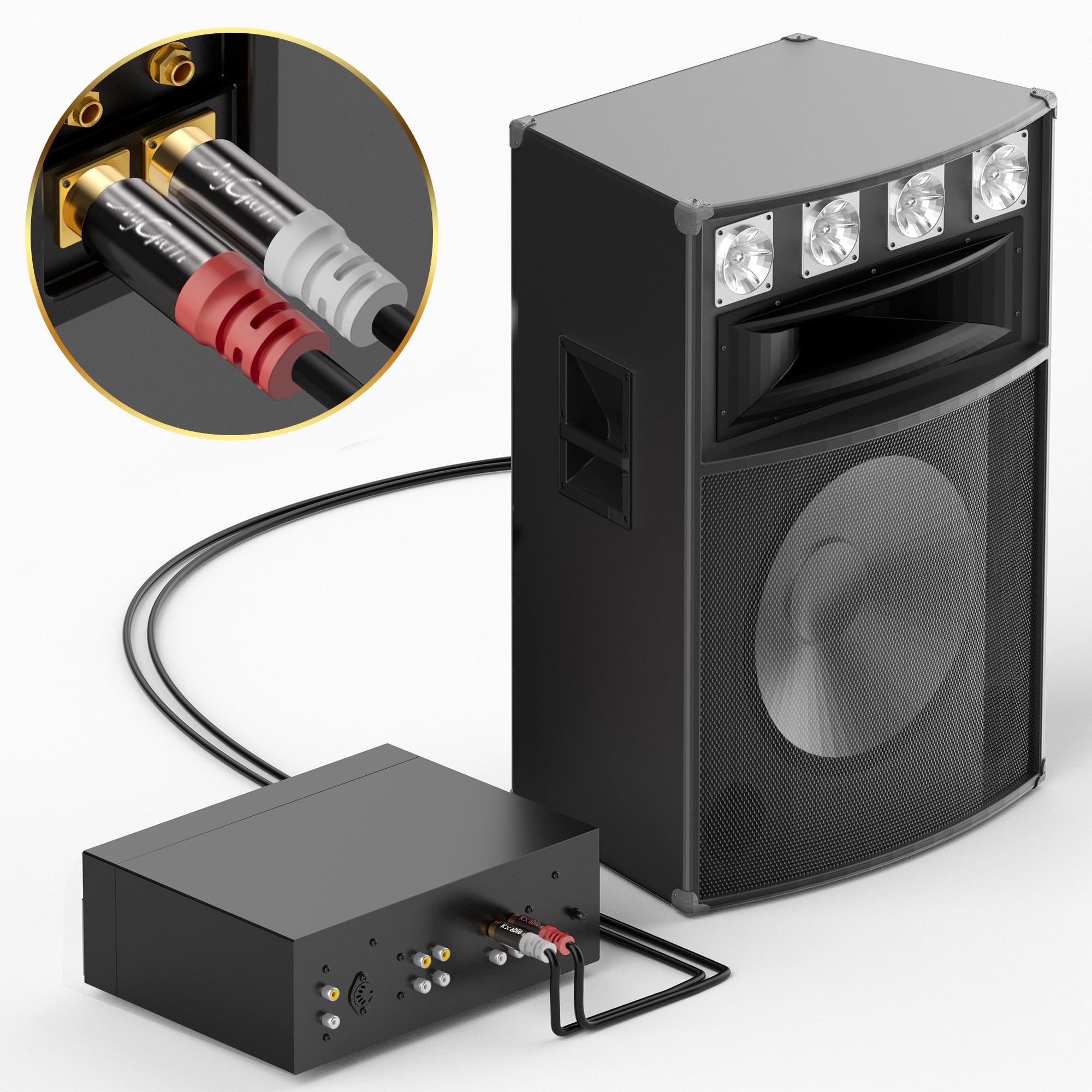 Yeung Qee - Cavo audio stereo per subwoofer, 2 RCA maschio a 2 RCA maschio, cavo audio ausiliario intrecciato in nylon per home theater, HDTV, amplificatori, sistemi Hi-Fi, altoparlanti (1 m
