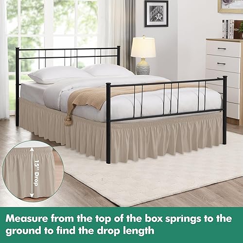 Miniatura 2 de Biscaynebay Faldas de cama envolventes con esquinas divididas para camas Queen de 15 pulgadas de caída, volantes elásticos ajustables de color