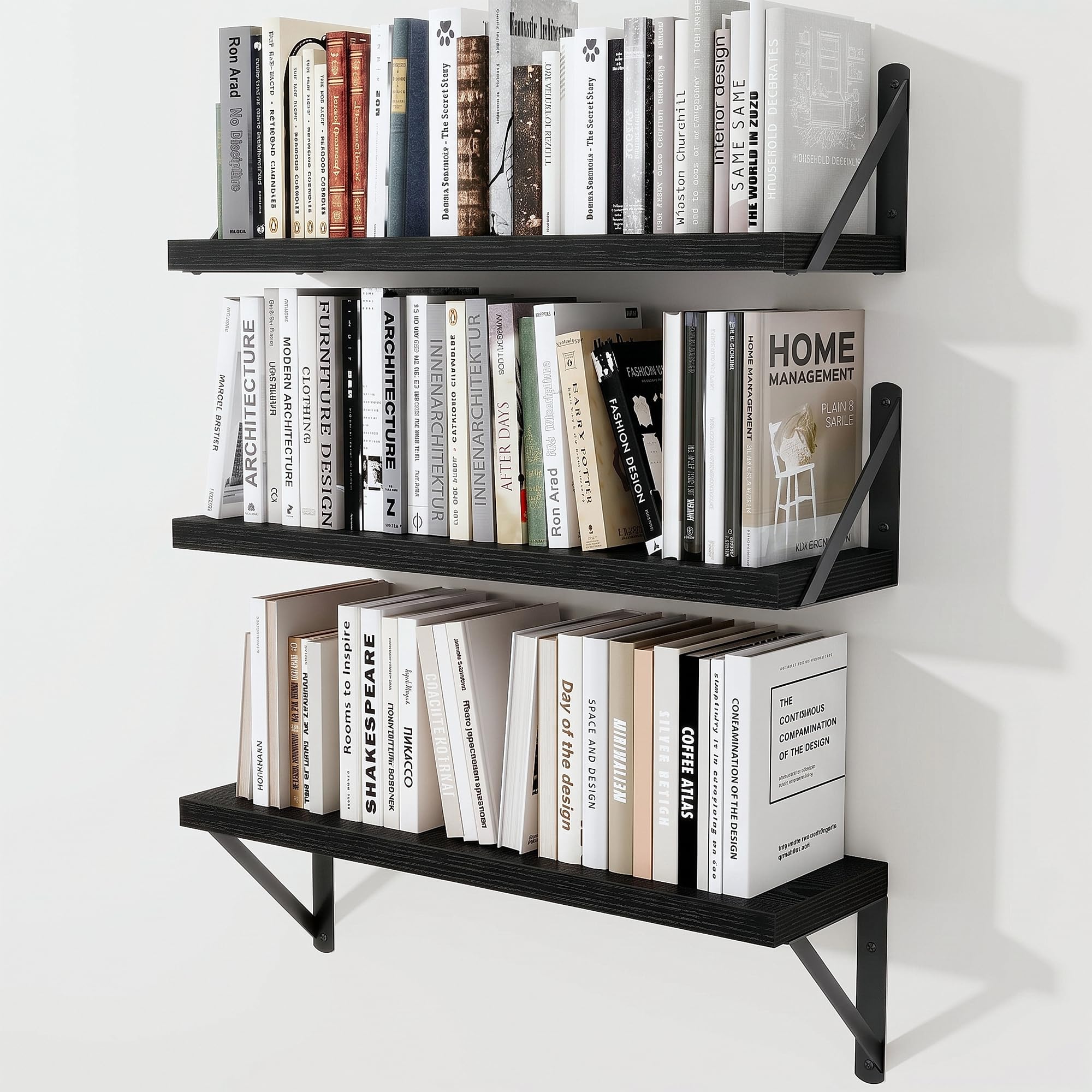 15cm Deep Floating Shelves, 60cm Long, 15kg Capacity, Black Finish, 3pcs — image 1