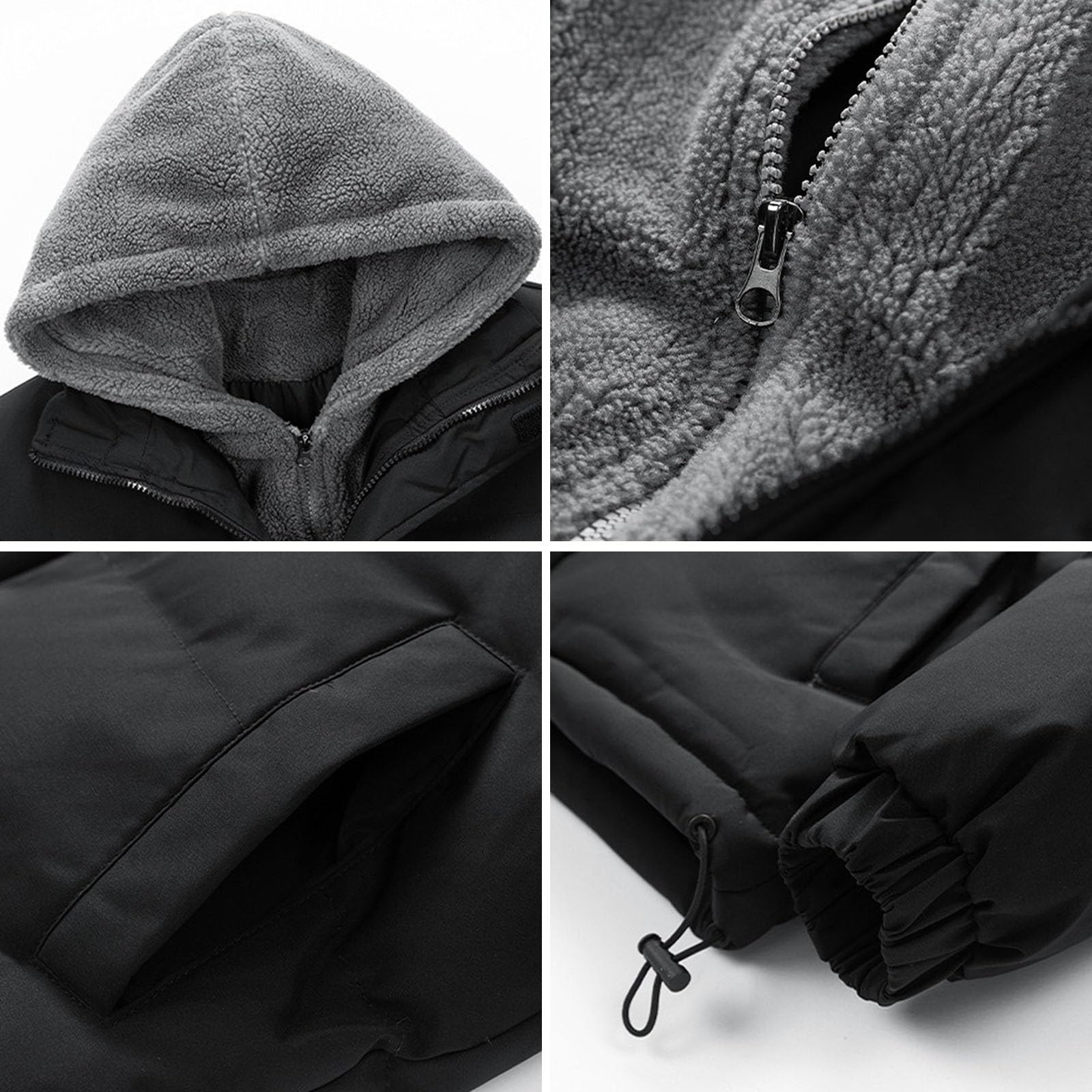 Chaqueta acolchada con capucha gruesa para hombre, resistente al viento, forro polar sherpa, chaqueta acolchada cálida para hombre