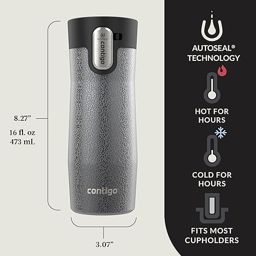 Miniatura 41 de Contigo Autoseal West Loop - Taza de viaje de acero inoxidable con aislamiento de vacío (16 oz, acero inoxidable/azul Mónaco, 2 unidades)
