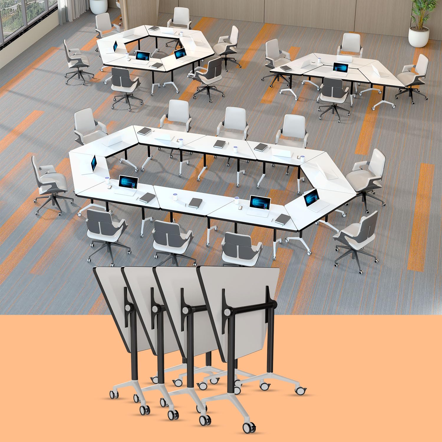 VORDERRY Conference Table Mobile Training Table with Silent Wheels Modern Flip Top Foldable Conference Room Table Rolling Meeting