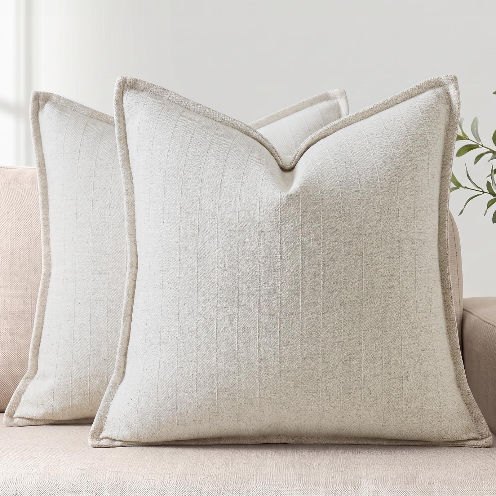 DEZENE 18x18 Linen Pillow Covers Beige Pack of 2