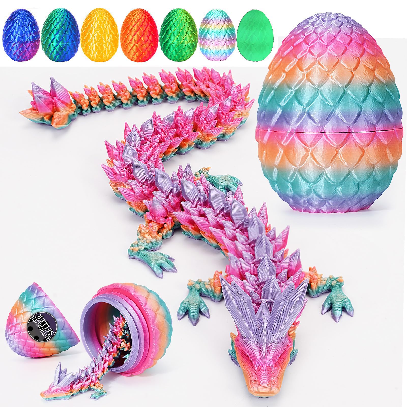 Mystery Crystal Dragon Egg Fidget Toys Surprise, Articulated Eggs with Dragon Inside (Random Candy Colors)