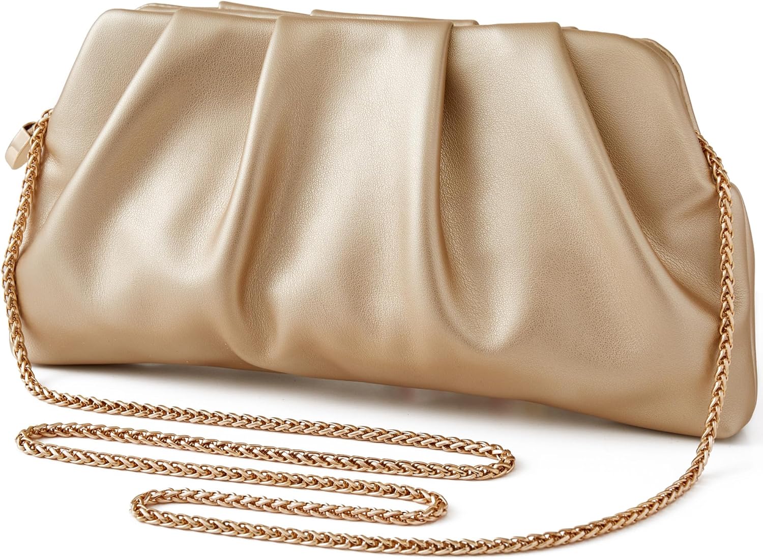 Evening Bag for Women Ruched Clutch Purse Detachable Metal Chain Crossbody Bag - Image 2