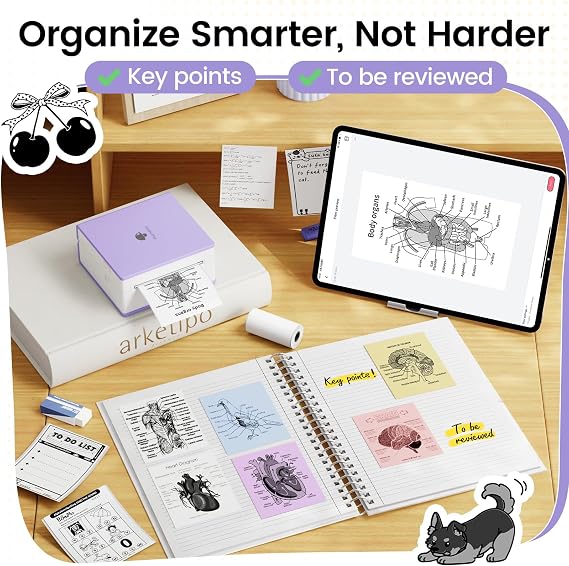 Mini Thermal Printer, Bluetooth Inkless Sticker Printer for Girls Boys DIY | Phomemo Mini Sticker Printer, Sticker Maker M02 with AI APP, Print Pods for Notes/Photos/Diaries, Label Maker, Purple