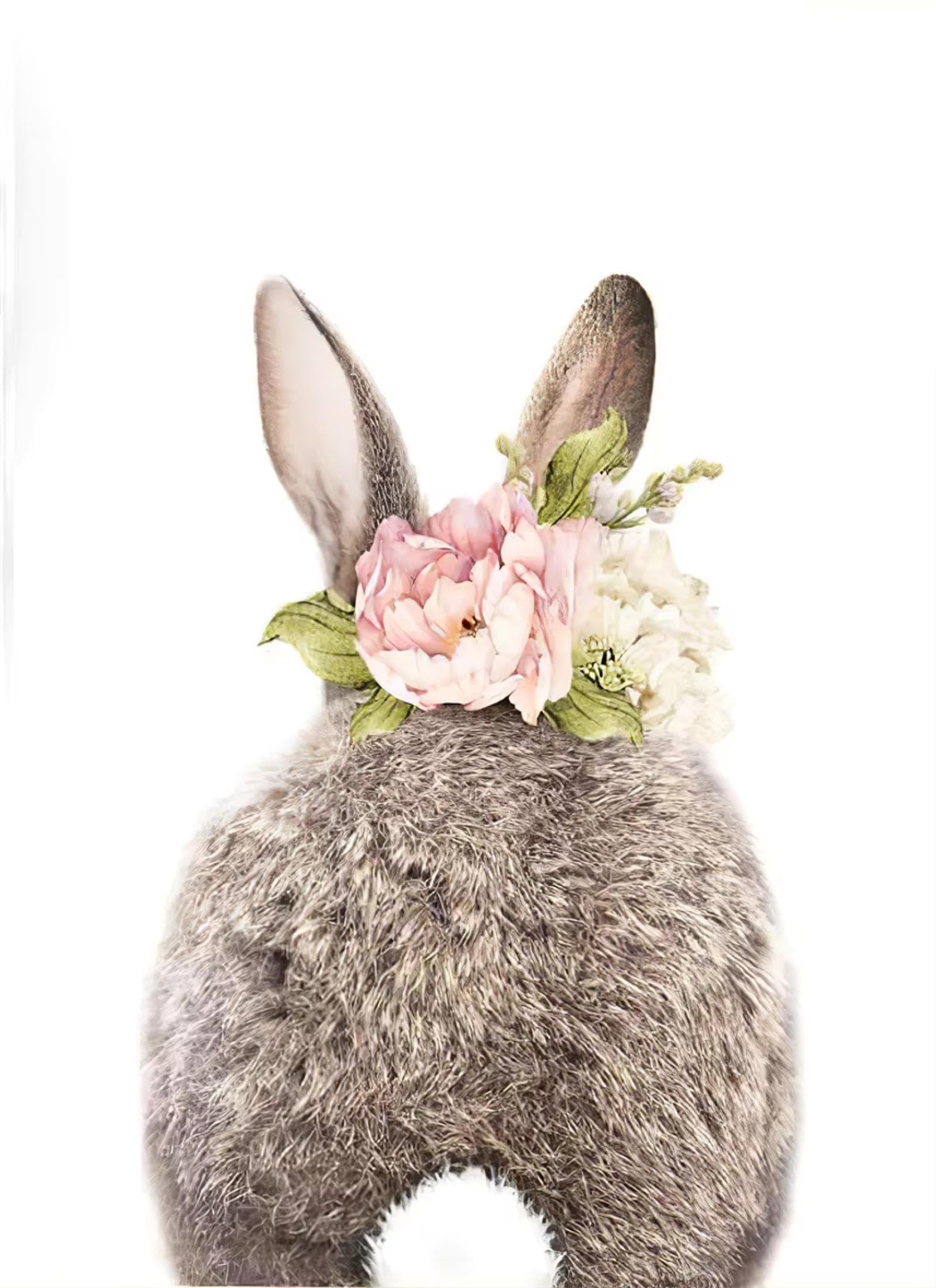 Póster e impresión de lienzo con diseño de conejo de guardería, pintura de acuarela con flores y animales, decoración para dormitorio de niñas, 70x90cm (28x35in) x3, sin marco