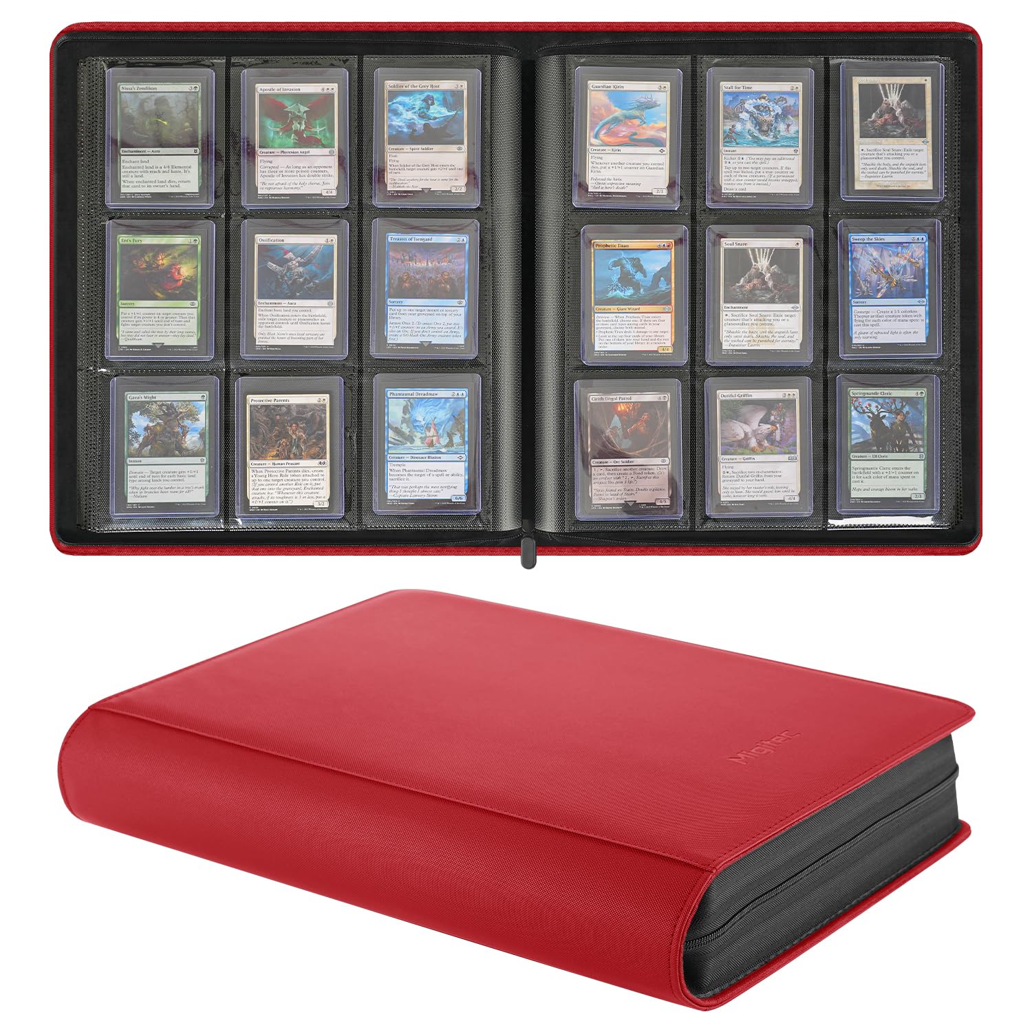 9-Pocket Toploader Binder, Holds 360 3" x 4" Rigid Card Holders, Top Loader Collection Display Album for Trading Cards and Sports Cards - Red