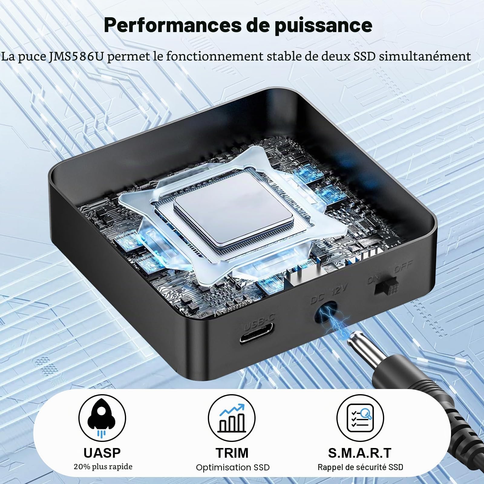 Station d'accueil pour disques durs Dual Bay NVMe M.2 SSD 20 Gbit/s USB 3.2 Gen 2 x 2 avec clonage hors ligne, adaptateur M.2 NVMe SSD sans outil pour SSD M Key/B+M Key