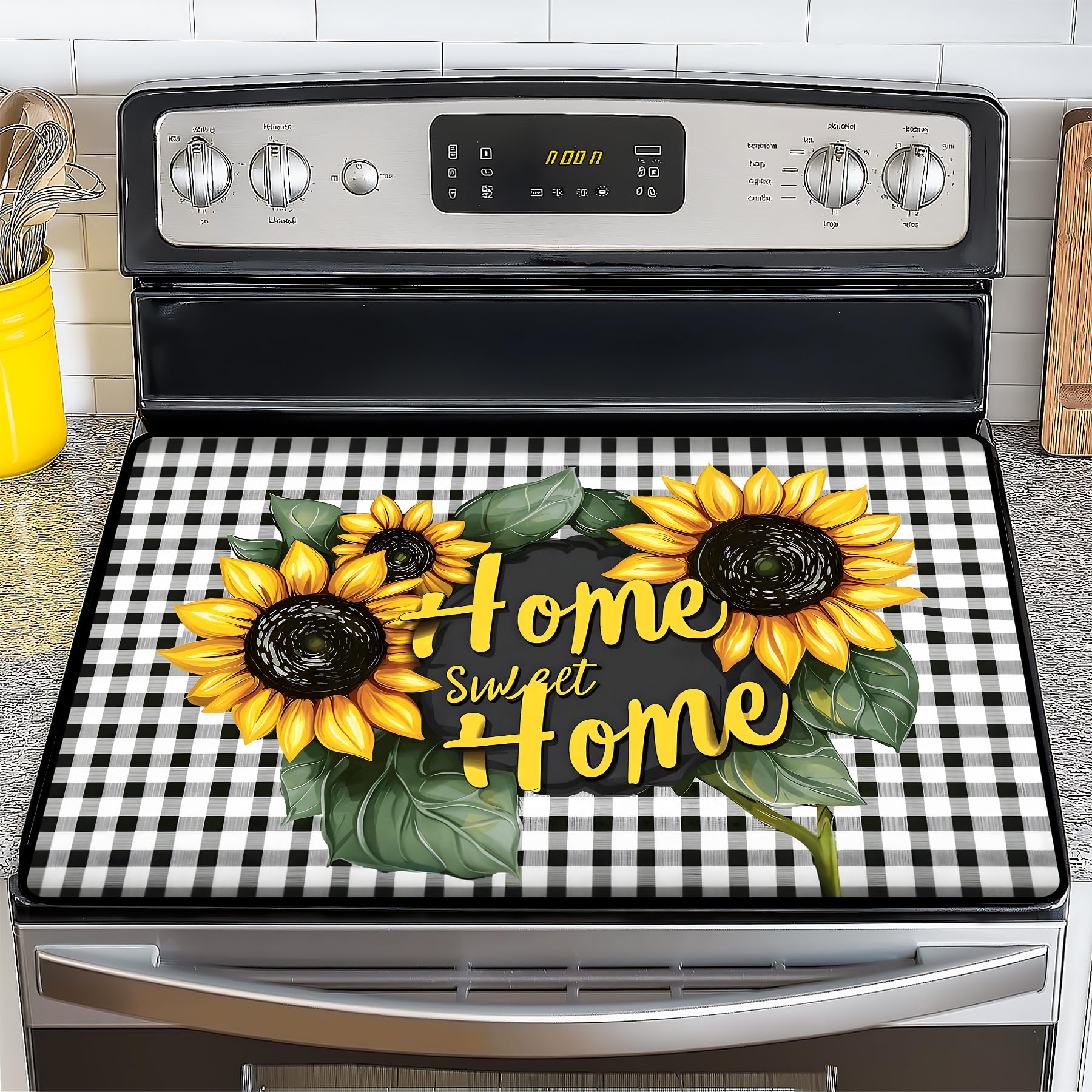 Stove Top Cover for Electric Stove,Glass Stove Top Cover, Heat Resistant Glass Cooktop Cover, Stovetop Protector, Kitchen Decor, Dish Drying Mats Cover for Ceramic Washer Top 28.5x20.5 inch