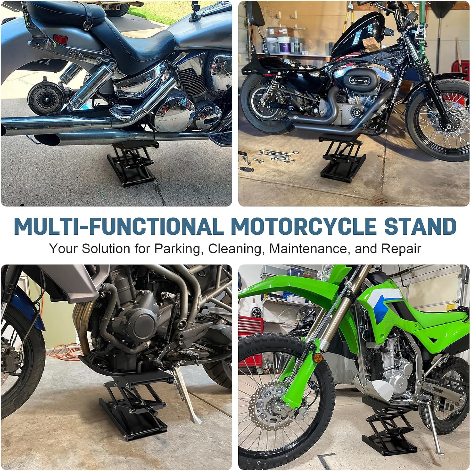 Upgraded Double-Layer Motorcycle Lift Stand with Non-Slip Rubber Pads