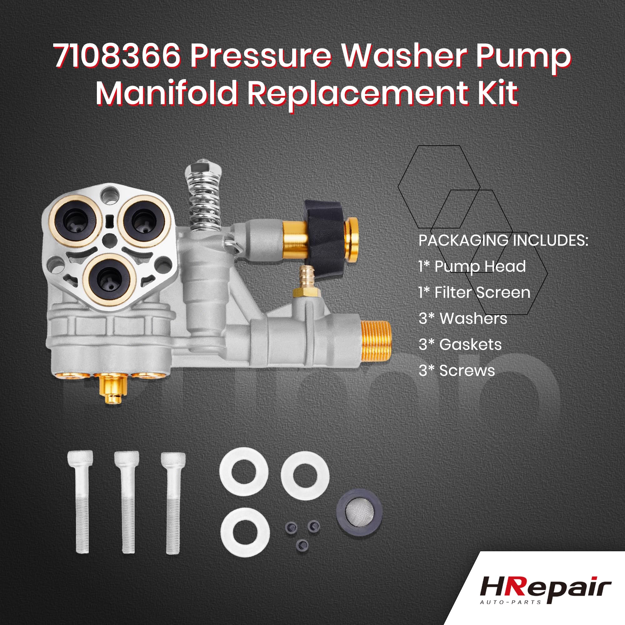 HRepiar - Colector de bomba de lavado a presión compatible con Technologies 510020 y 520006 Axial Cam Pressure Washer Pump Replacement Simpson Cleaning Manifold,7108366