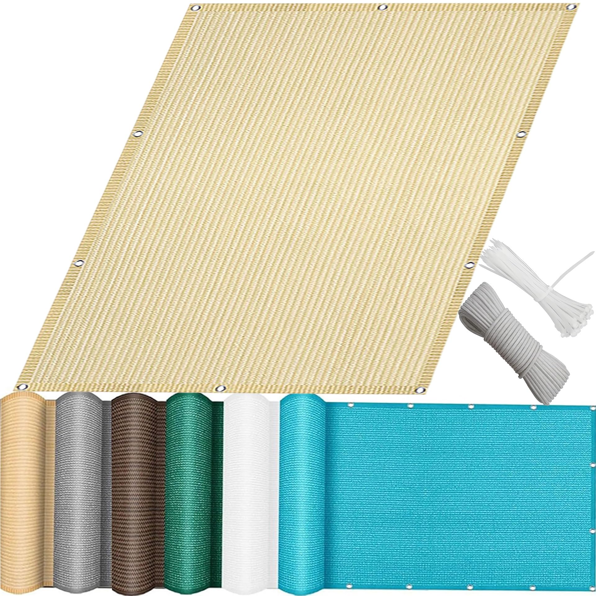 Balkonabdeckung 0.8 x 3 m Stoff für Balkongeländer Uv-Schutz PES Wetterfester mit Ösen, Nylon Kabelbinder Und Kordel für Balkon Geländer, Creme Farben