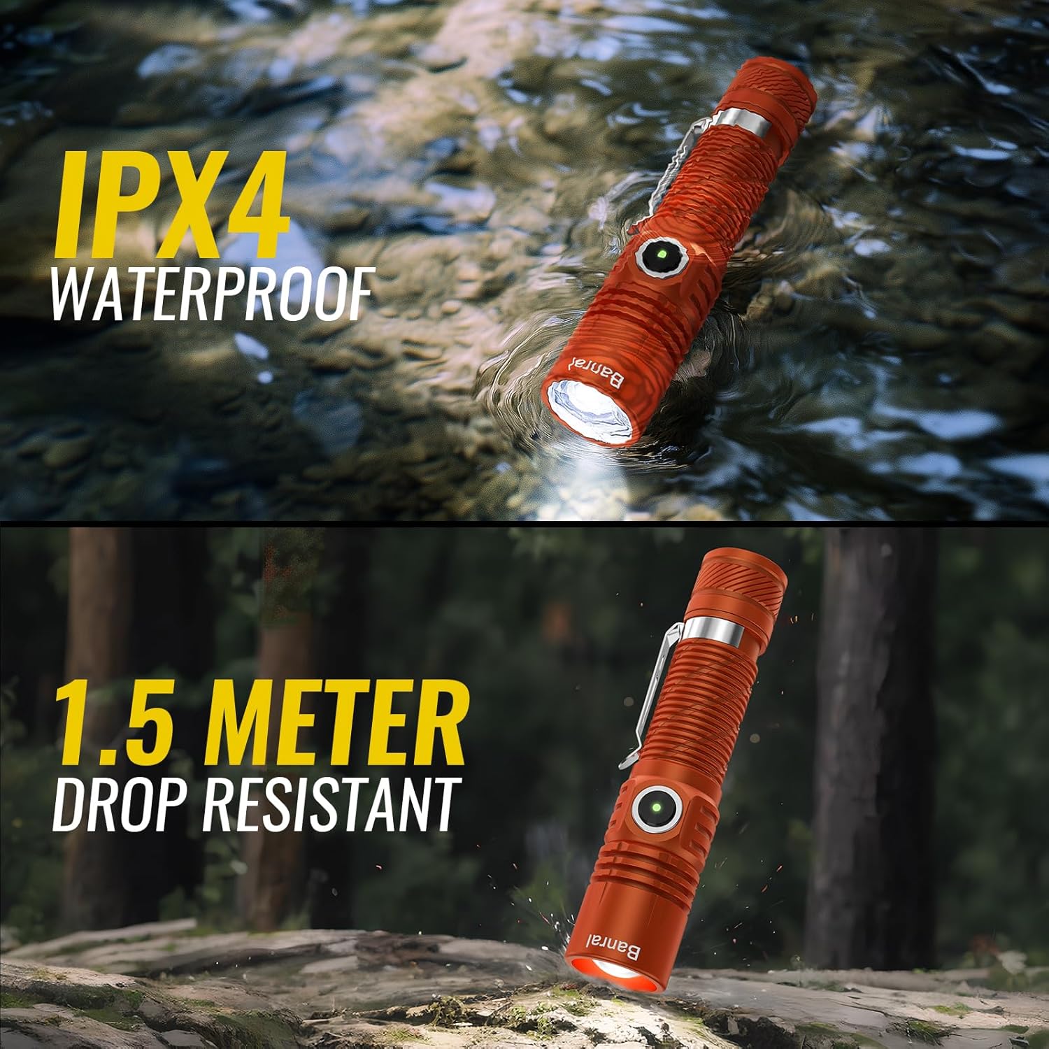 Rechargeable Tactical Flashlights, High Lumens Small Mini USB-C LED Flashlight, Compact EDC Flash Light, 4 Modes&Memory Function, Waterproof Pocket Lights for Home,Camping,Emergency (2, Orange)