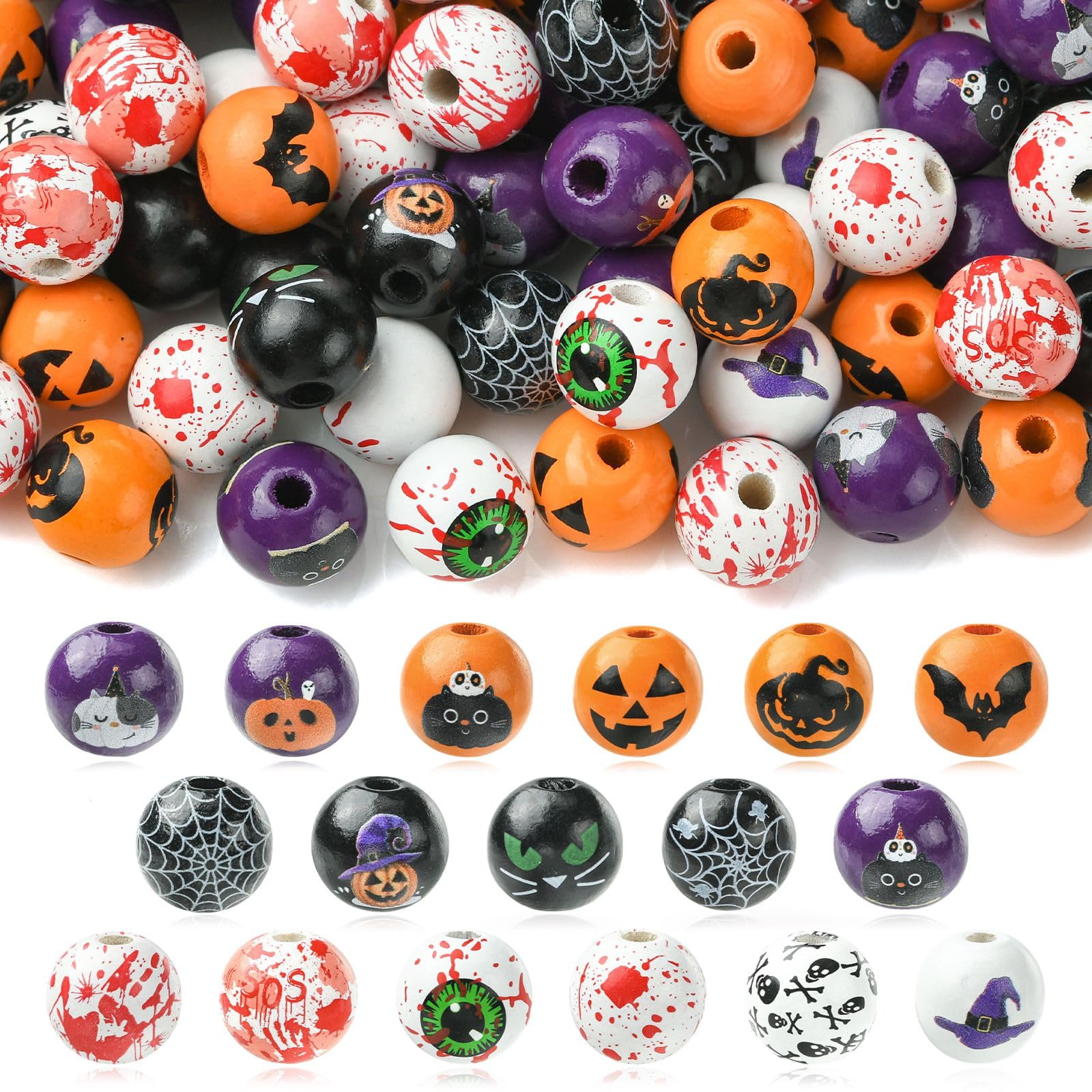 Perles en bois Halloween pour plateau à étages : décorez votre intérieur avec des perles de fête