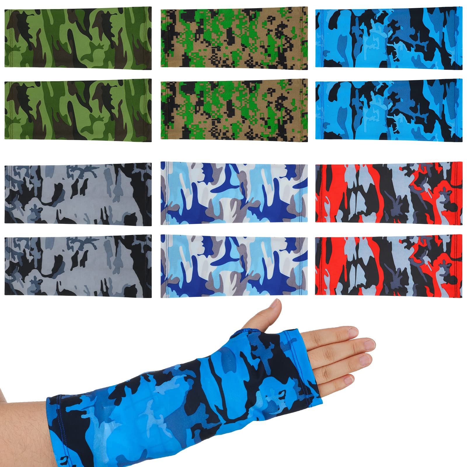 Boao 12 Pcs Arm Cast Cover Protector Short Long Camo Arm Sling Sleeve Decorations Removable Washable Wrist Elbow Protection