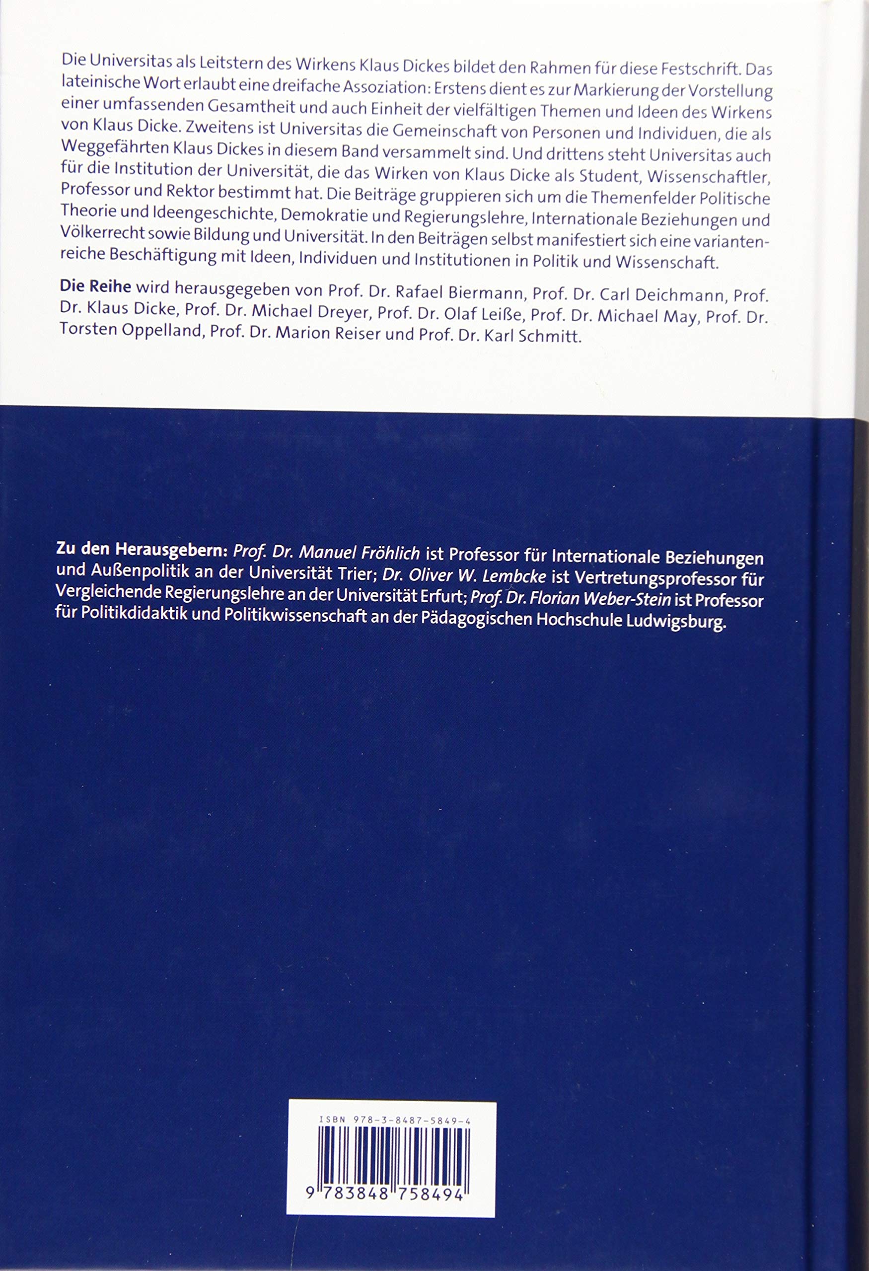 Universitas: Ideen, Individuen und Institutionen in Politik und Wissenschaft (Jenaer Beiträge zur Politikwissenschaft)