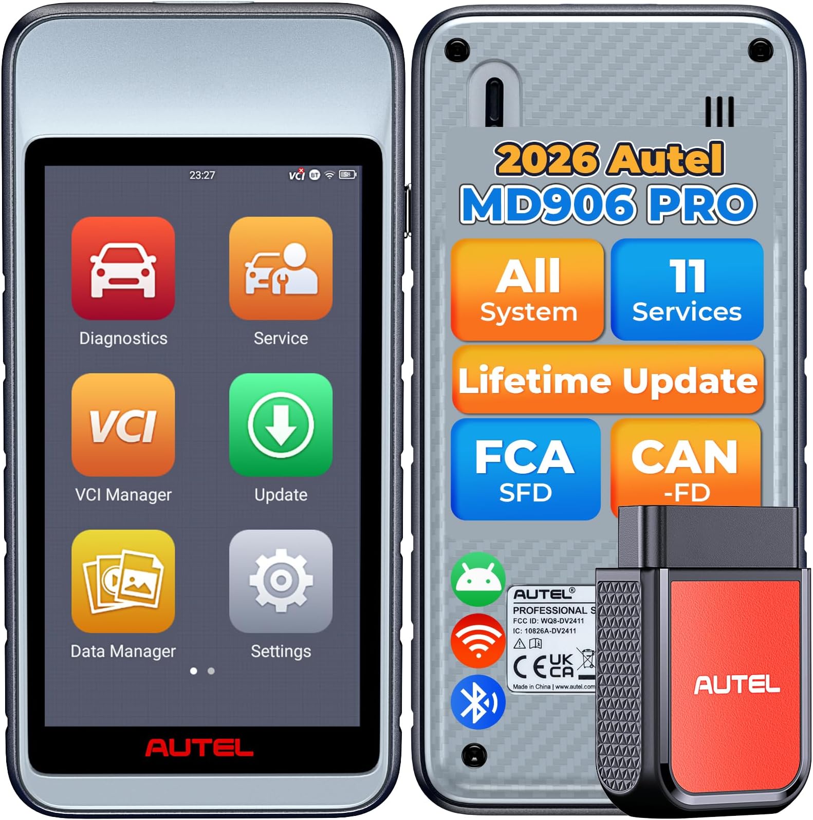 OBD2 Scanner MaxiDiag MD906 PRO MD906PRO, All Systems Car Scanner Diagnostic Tool, Same as MD909 PRO BT Lite of MaxiCOM MK808S MX808S, 11+Resets, CAN FD, Up of MD808 PRO MD806, Free Update, FCA