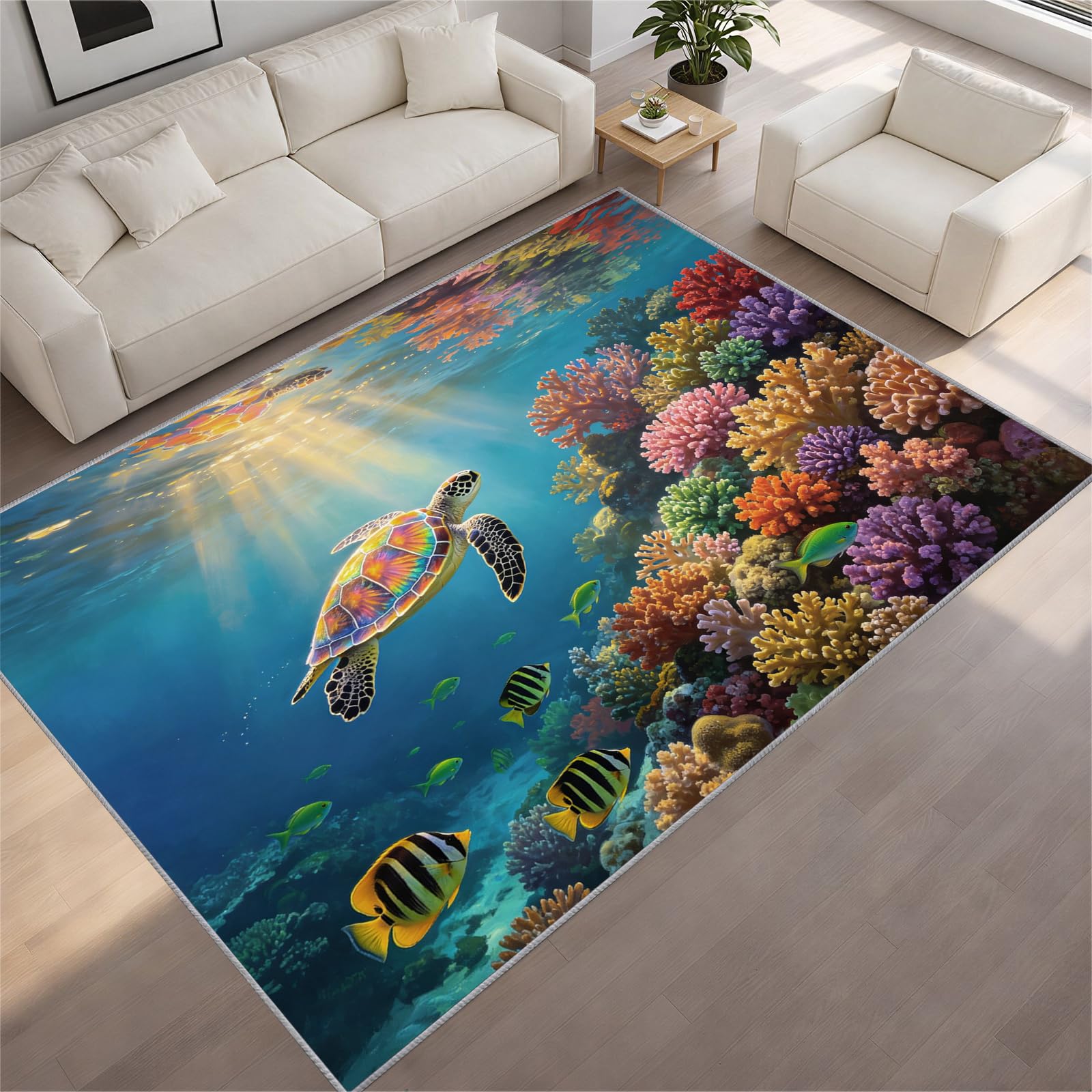Ozean Teppich 90x120cm Bunte Regenbogen Schildkröte Kinderteppich