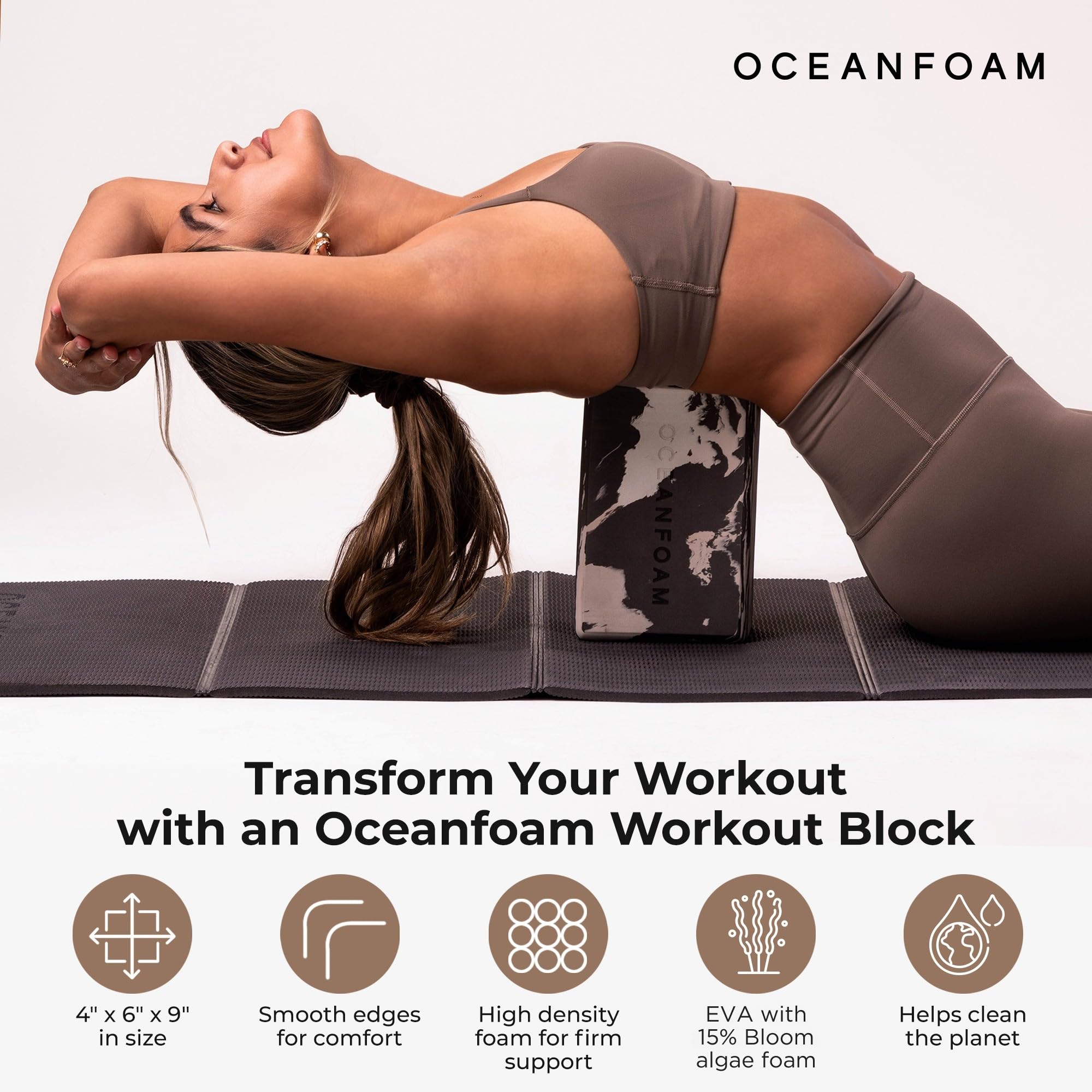 Oceanfoam Trainingsblock – Übungsblock aus hochdichtem Schaumstoff, leicht, rutschfest für Stabilität und Unterstützung bei Pilates, Yoga, Stretching und mehr – EVA-Schaum auf Algenbasis
