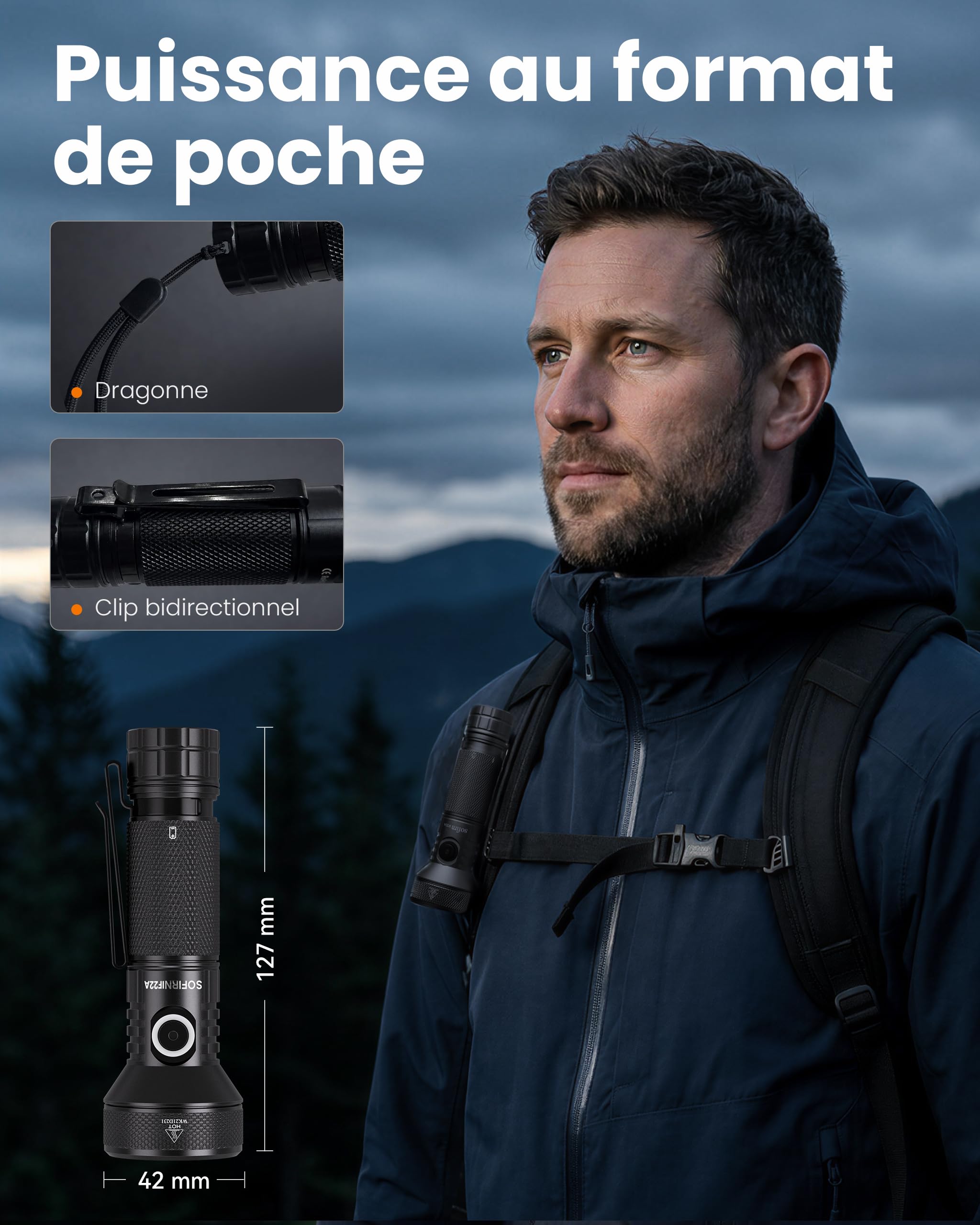 CSTEBOKE Sofirn IF22A Lampe de poche LED rechargeable