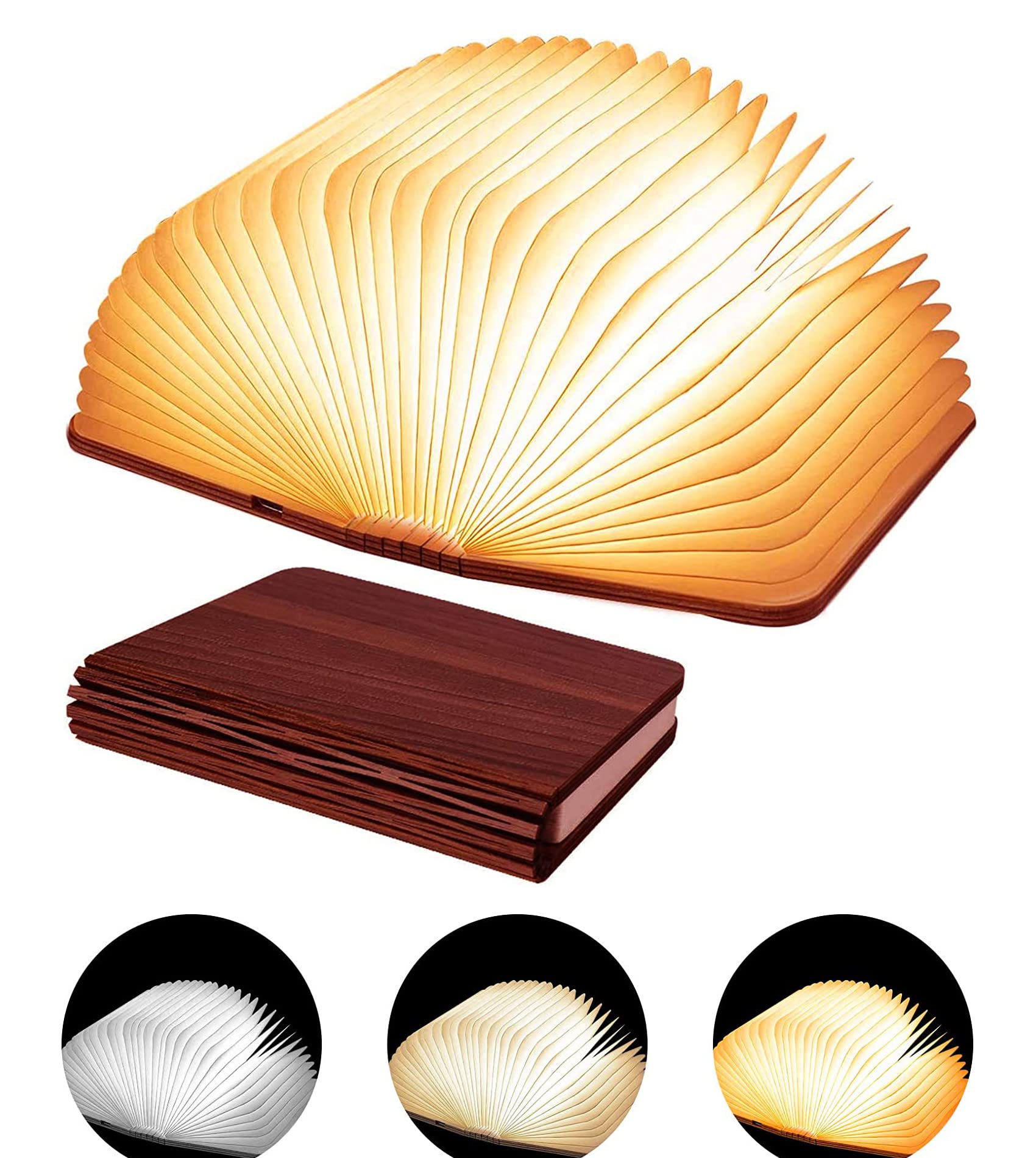 Tiuredx Wooden Book Light, 3 Colors Novelty LED Night Light Portable Folding Book Lamp Decorative Books Paper Lantern for Home Decor Office Party