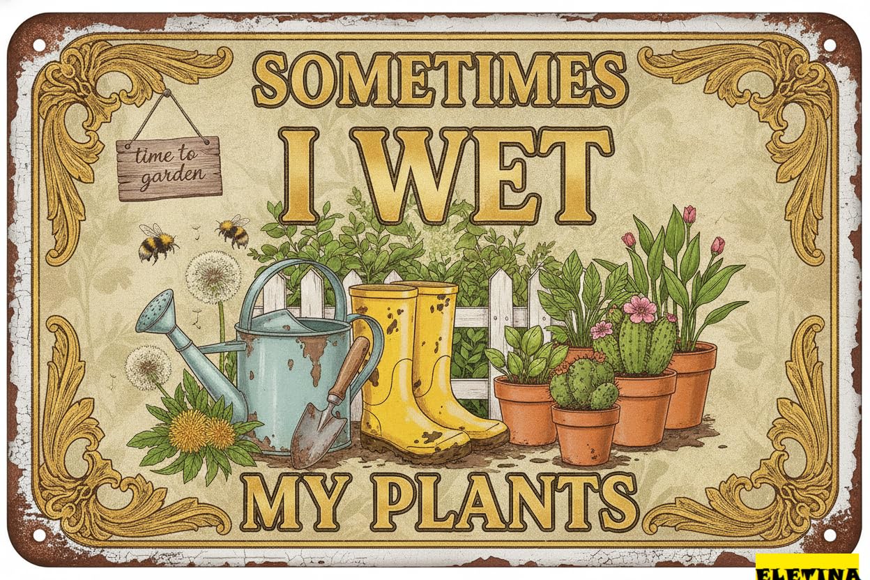 Personalized Sign for Man Cave Garden Metal Tin Sometimes I Wet My Plants Retro Rustic Outdoor Garden Wall Art Decor Fence Decoration 8x12inch Private Property Decorative