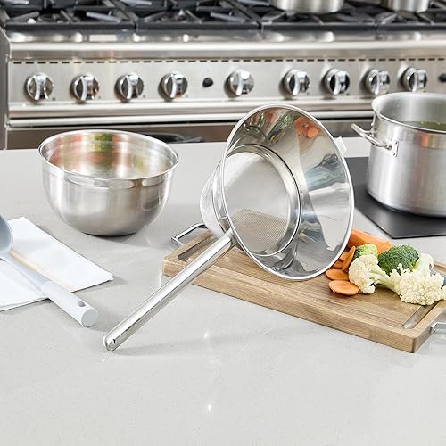 Miniatura 8 de Restaurantware Chinois - Colador de acero inoxidable de 11.8 pulgadas con malla extrafina para salsas, caldos, sopas, caldos, tamizado, herramientas