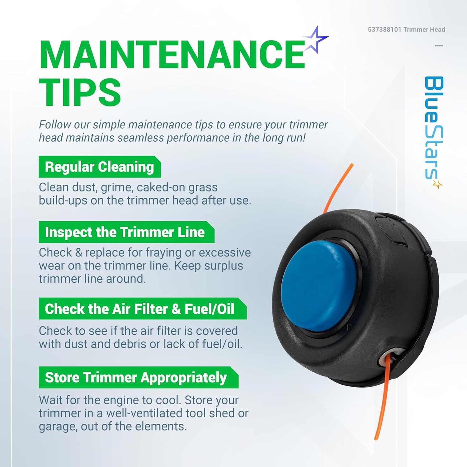 BlueStars 2 Pcs T35 Trimmer Head - Compatible with Husqvarna 123L 225L 232L 322L 323L 324Lx 325L 326L 525L 522L 525LS String Trimmer Weedeater Head Prewound with .095-Inch Line 537388101 (M10*1.25LH)