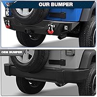 Vista 6 de Parachoques trasero de ancho completo para Wrangler JK JKU 2007-2018, parachoques trasero texturizado negro con receptor de enganche de 2 pulgadas