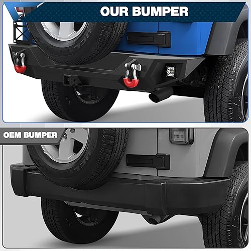 Miniatura 6 de Parachoques trasero de ancho completo para Wrangler JK JKU 2007-2018, parachoques trasero texturizado negro con receptor de enganche de 2 pulgadas