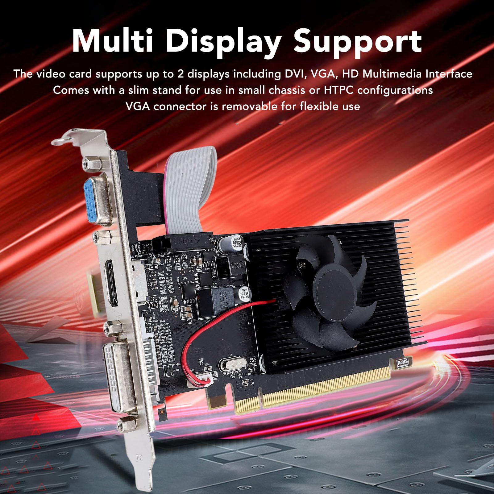 R5 230 Grafikkarte 2GB GDDR3 64-Bit, PC Video Card mit Lüfter, HDMI DVI VGA Ausgang, PCI Express 1.1 x16, Low Profile für Büro HTPC Multimedia