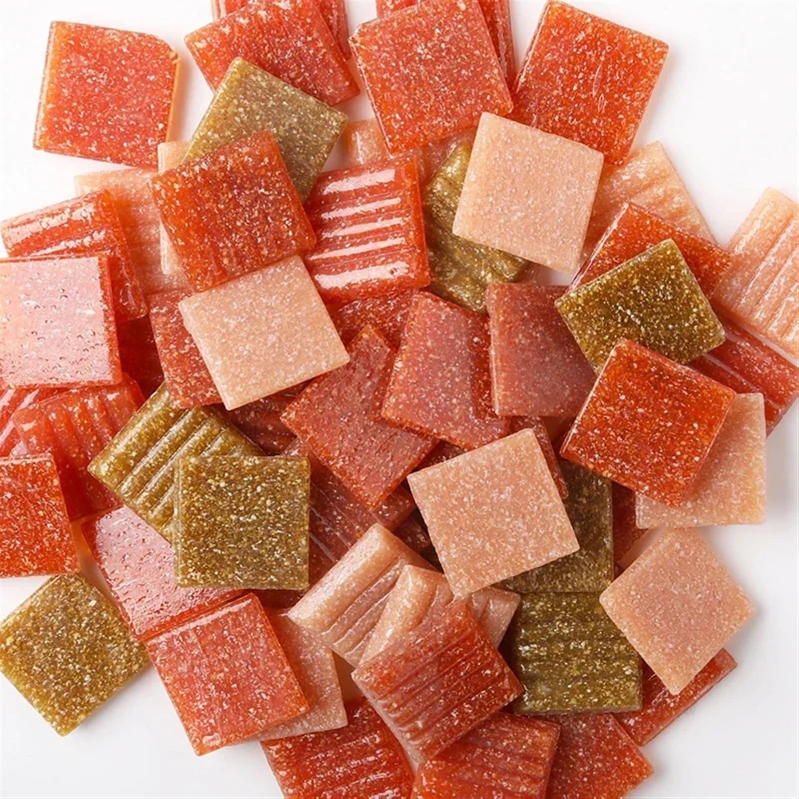 Meytxoa Orange Mixed Mosaic Tiles 85G/3Oz Approx.30pcs Mosaic Quartz Tiles 2Cm/0.78In Square Tile 0.4Cm/0.15In Thickness Diy Material Mixed Color