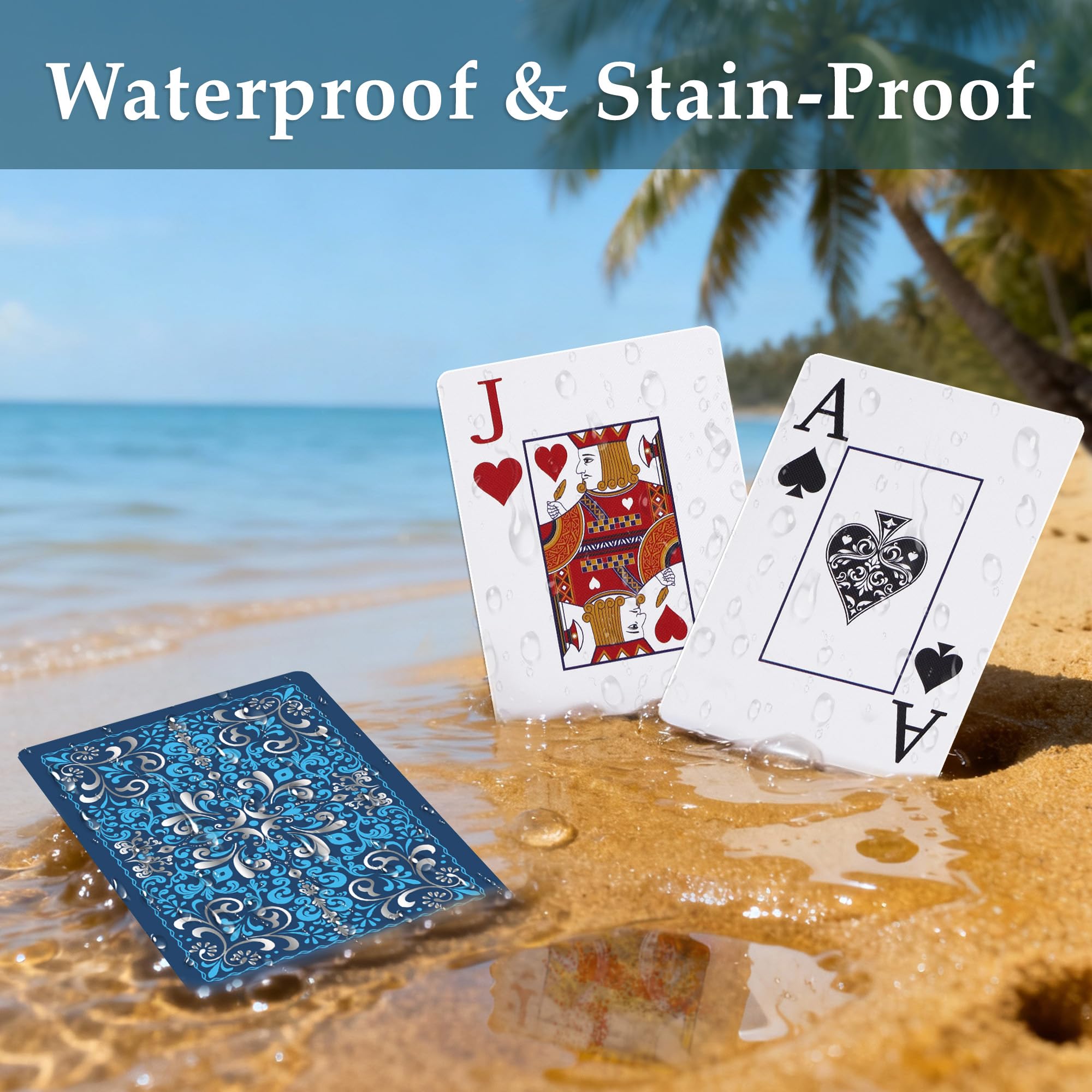 Spielkarten 12 Pack Kunststoff Spielkarten Wasserdicht Deck of Cards Bulk, Großdruck Spielkarte für Senioren Erwachsene, Premium Pokerkarten Set für Familienspiel Nacht Strand Pool Party Camping