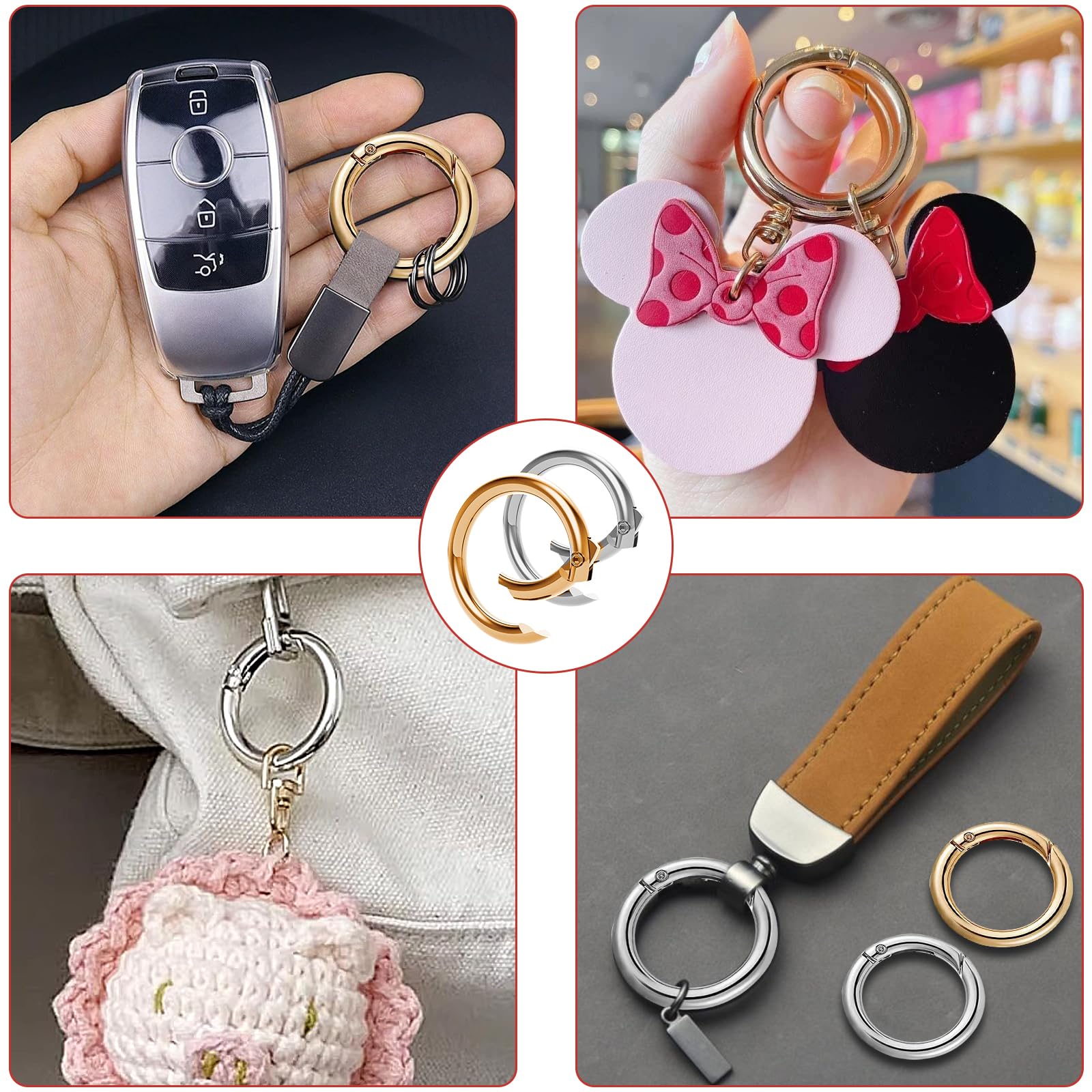 32 mosquetones redondos de 28 mm para bolsos, gancho, hebilla llavero, mochilas, carteras, equipaje, correas, manualidades (plateado y dorado)